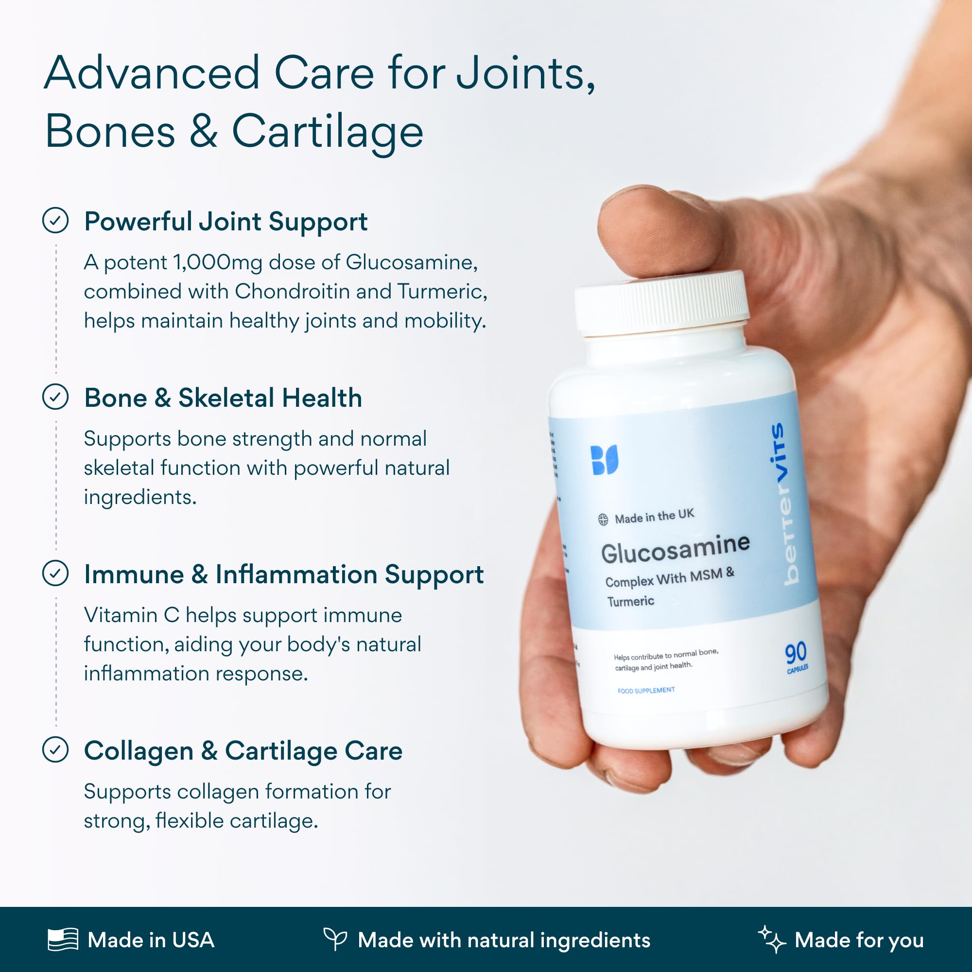 Bettervits vitamina C apoya tejido conectivo y estructura articular.