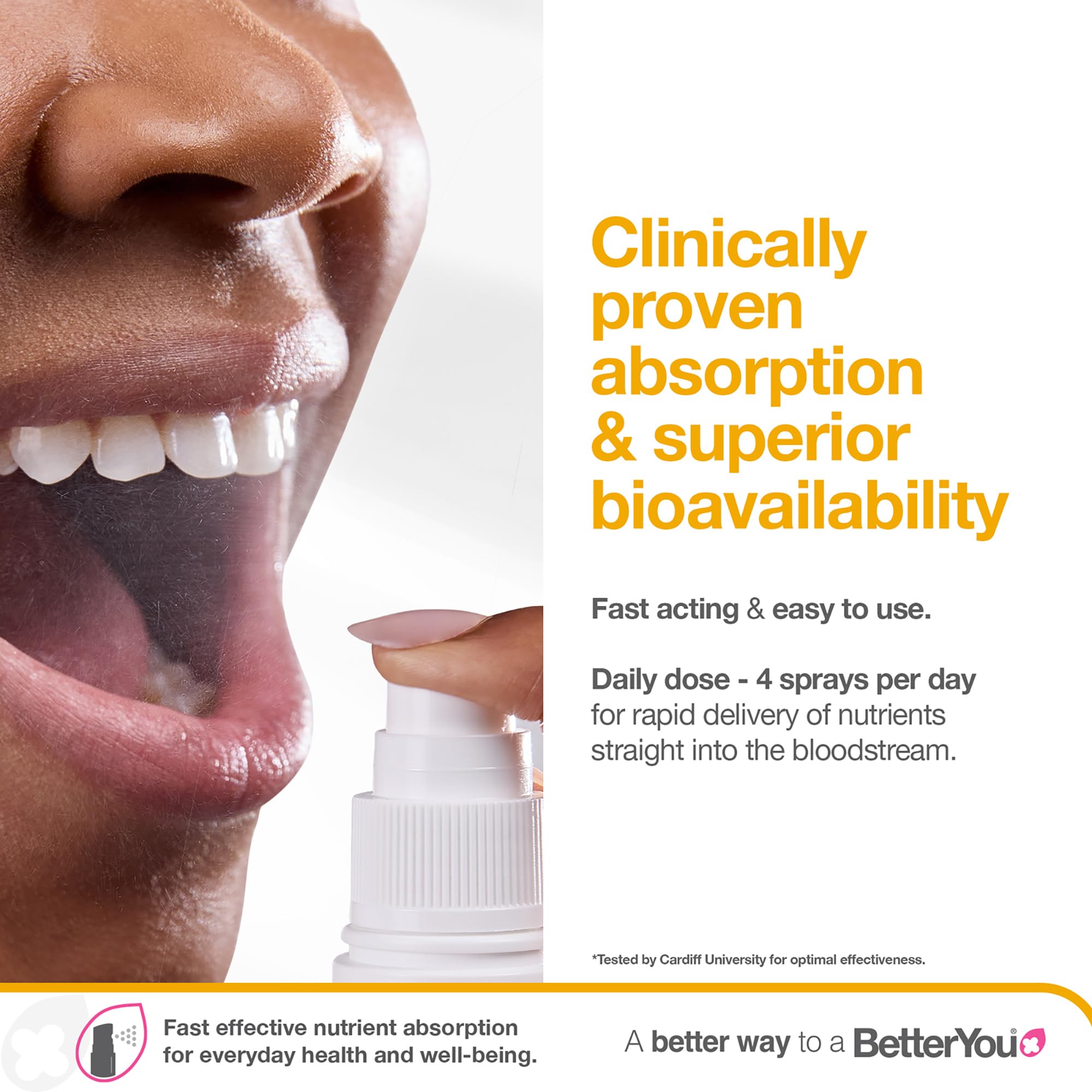 BetterYou B12 gotas diminutas, absorción rápida.