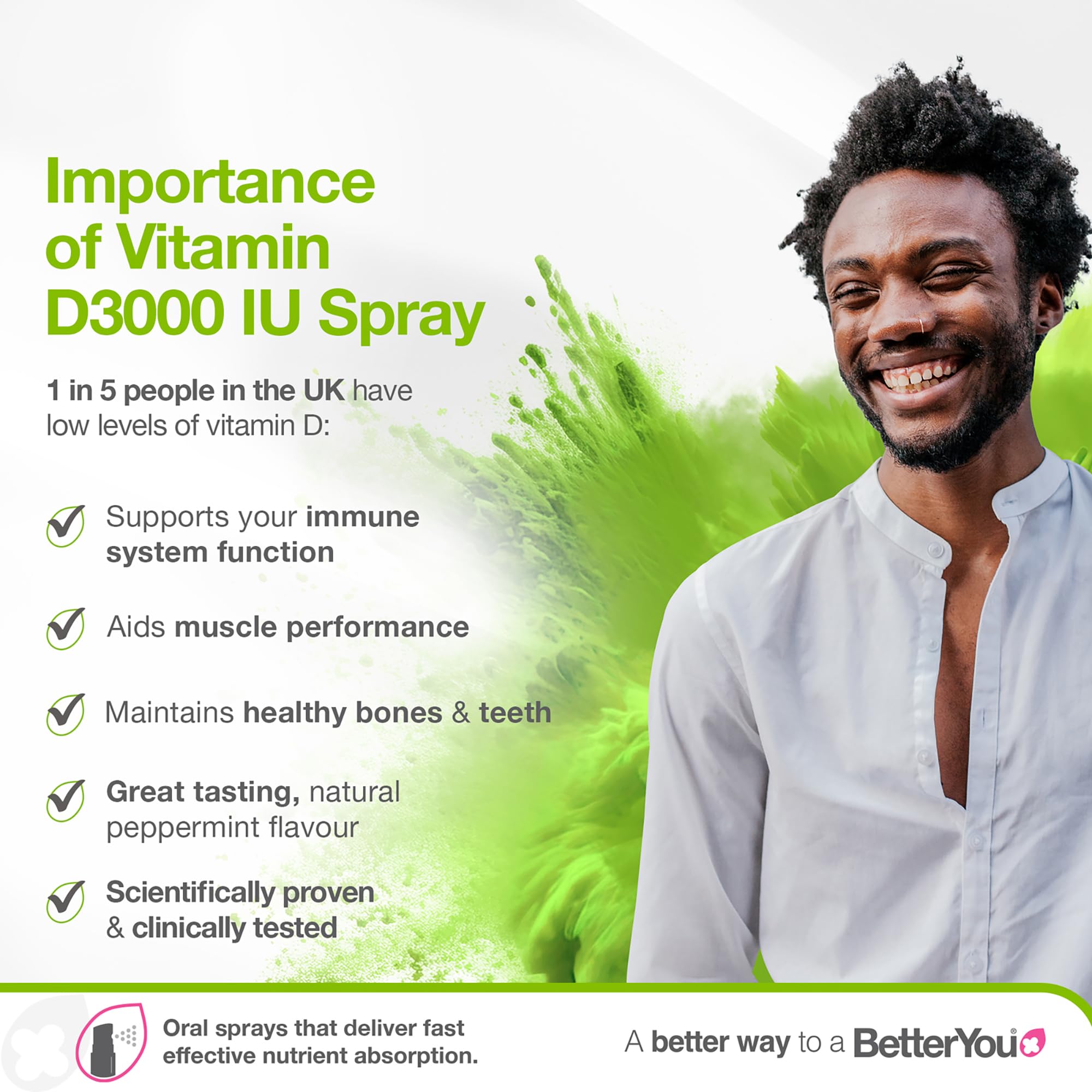 Envase de spray de BetterYou D3000 listo para uso diario