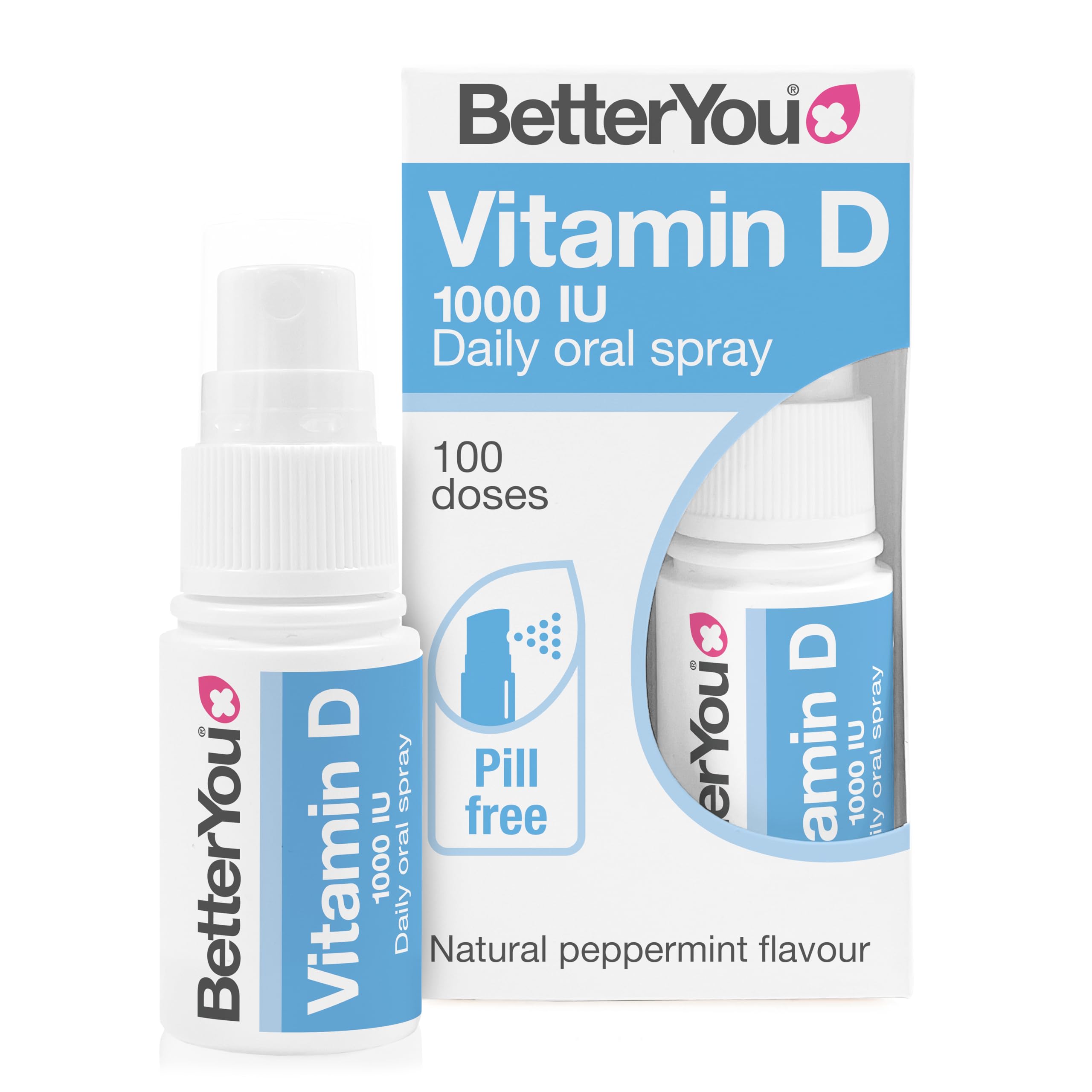 BetterYou Dlux 1000, botella de spray para uso diario de vitamina D3.