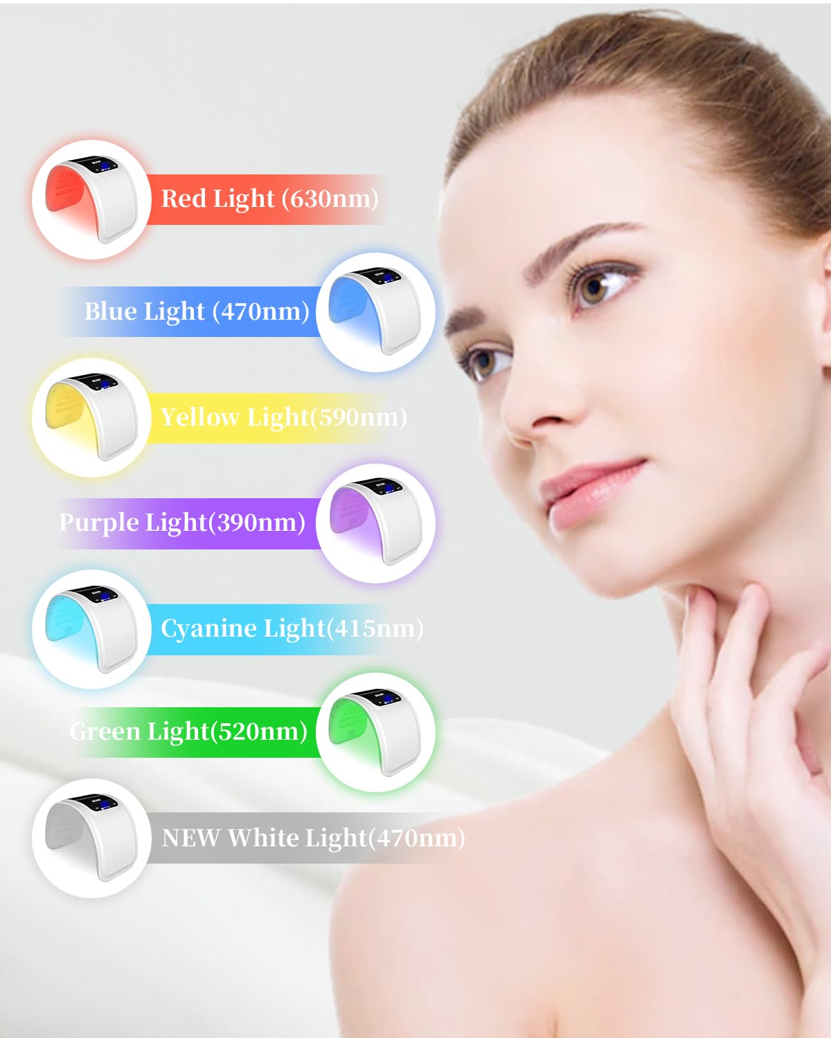 Beuwe Mascara Luces LED Siete Colores Rostro: cuidado completo y suave.