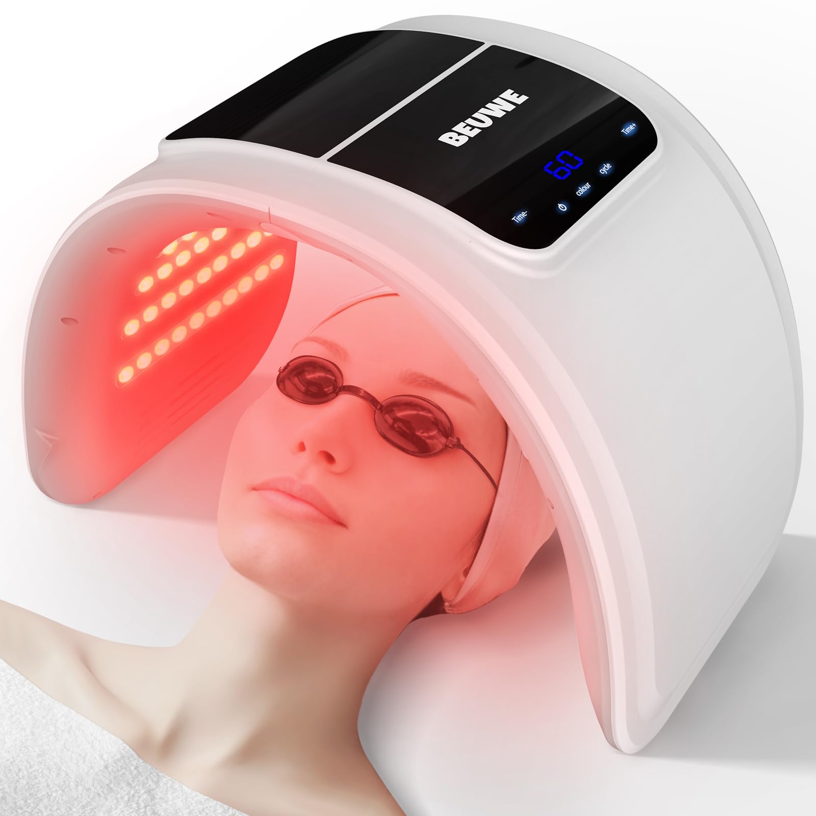 Beuwe Mascara Luz Roja Rostro Frontal: estimula la piel para un aspecto más radiante.