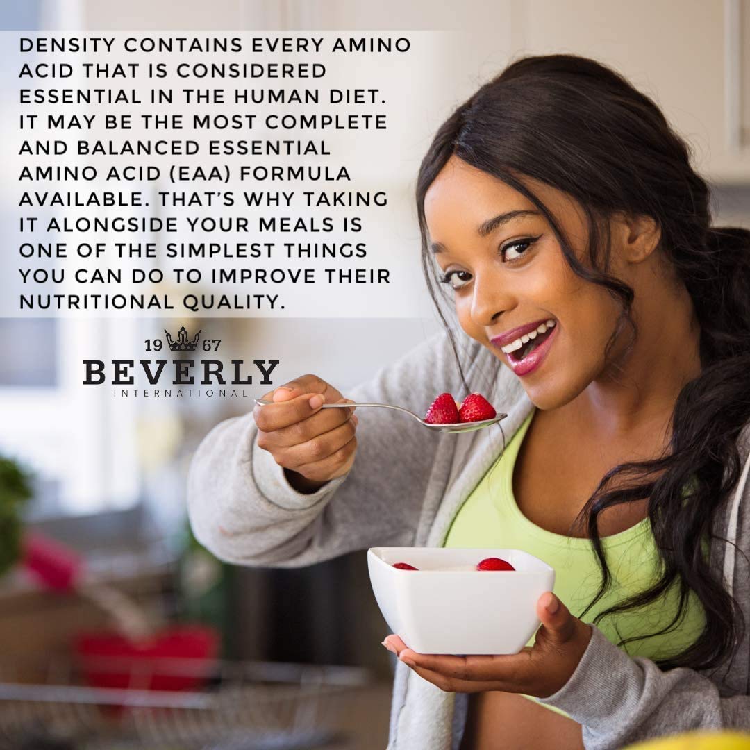 Density de Beverly International, ingredientes clave, 500 mg de cada EAA para apoyo nutricional