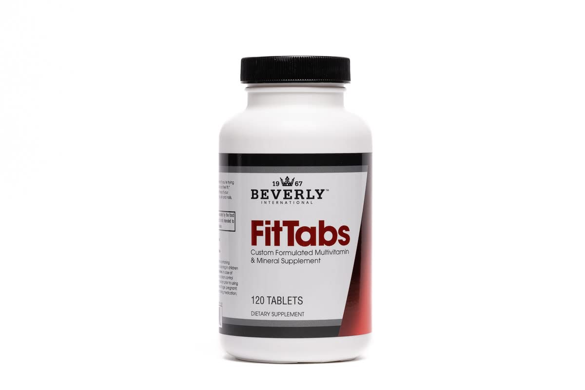 Beverly International FitTabs, botella frontal, ayuda a cubrir las necesidades diarias de vitaminas.