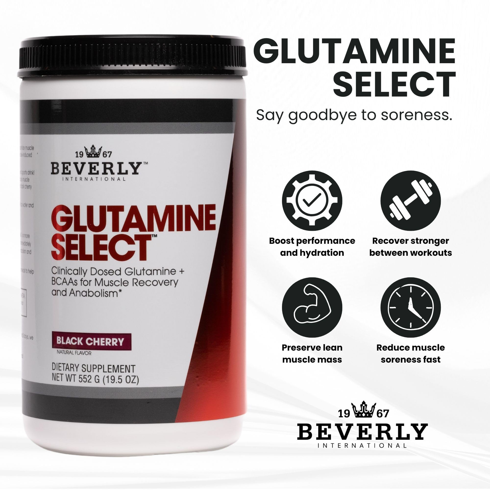 Vaso con agua mezclando Beverly International Glutamine Select