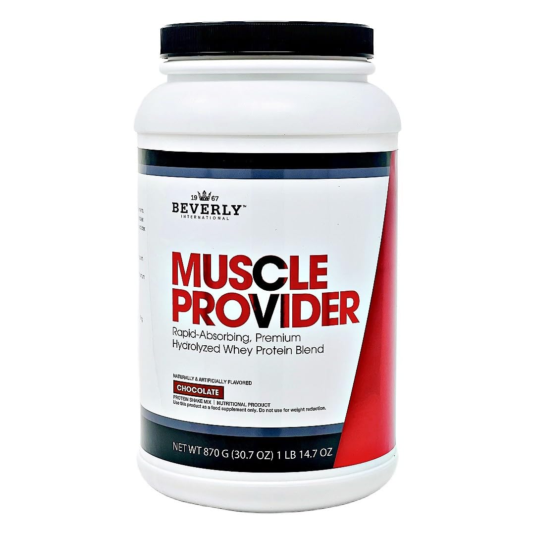 Muscle Provider de Beverly International, sabor chocolate, recuperación muscular rápida.