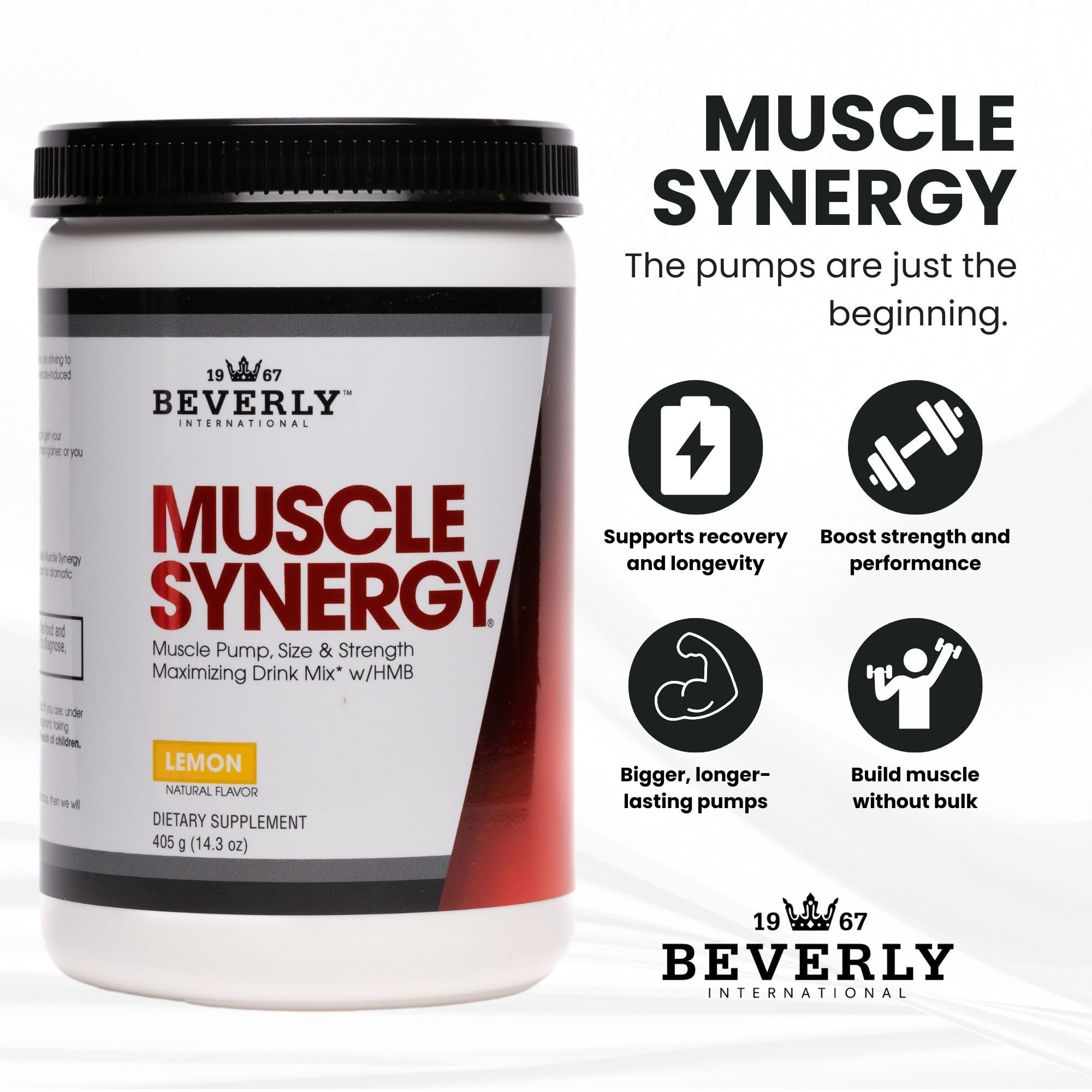 Beverly International Muscle Synergy dosis con L-Arginina y creatina, posibles mejoras en rendimiento.