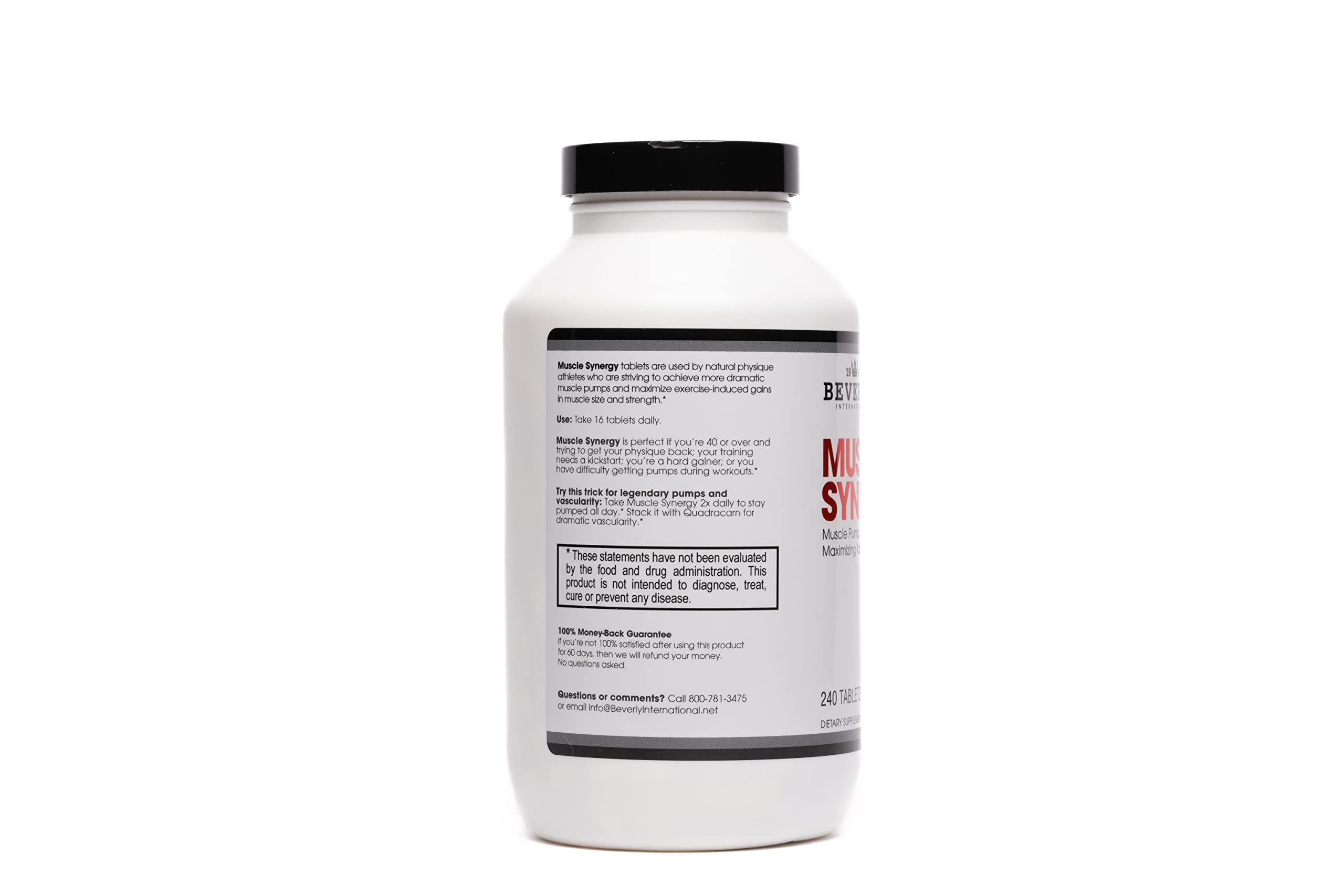 Beverly International Muscle Synergy: tabletas en primer plano para tomas divididas.