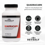 Frasco de Quadracarn Beverly International en entorno de gimnasio, energía y rendimiento.