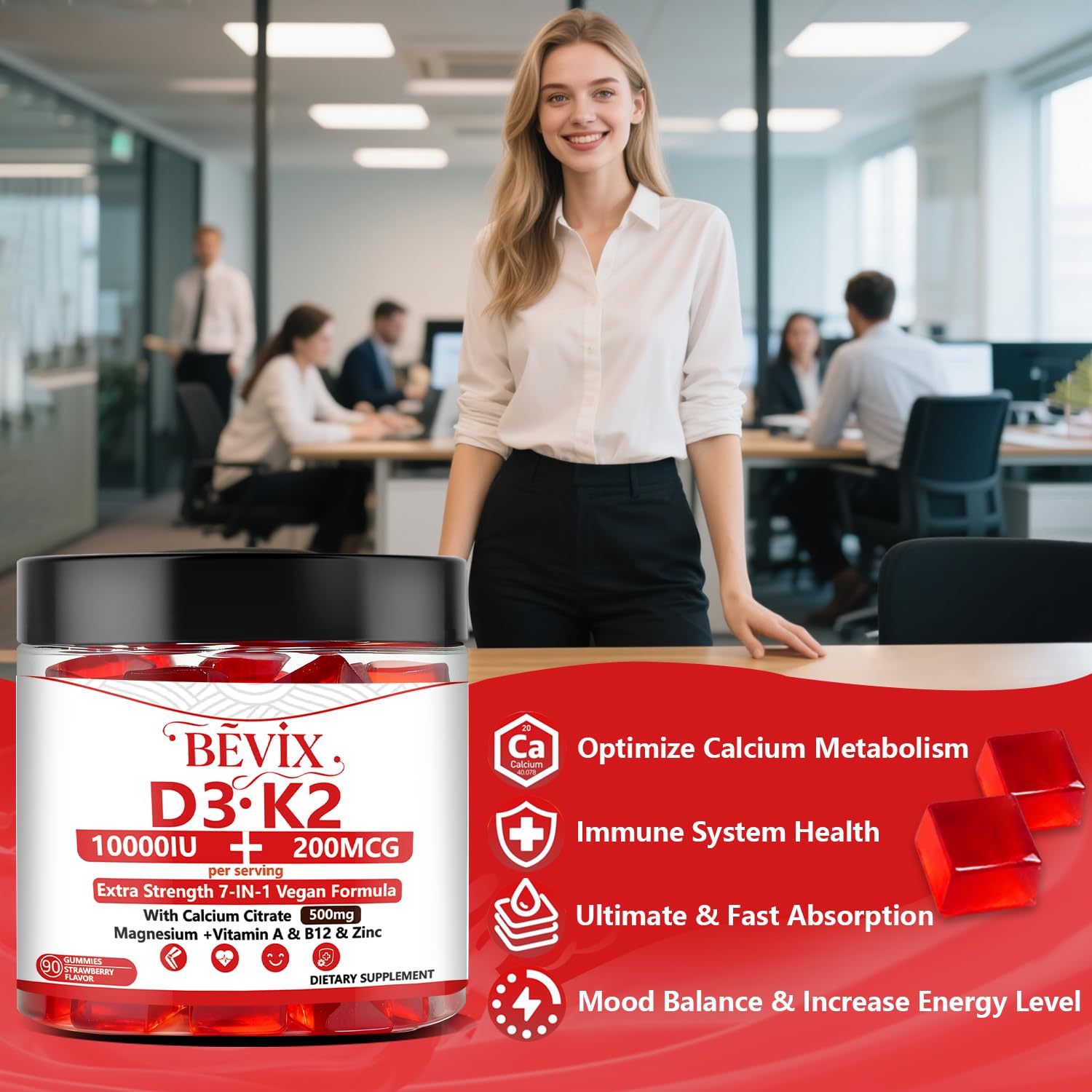 BEVIX gominolas para cuidado de huesos y dientes.