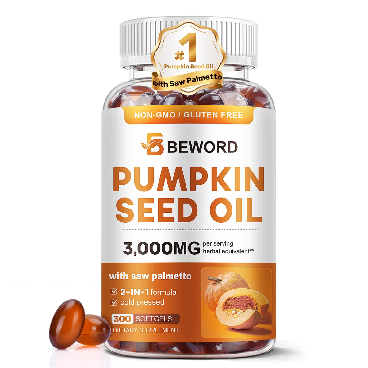 BEWORD aceite semilla calabaza con extracto de serenoa, botella lista para uso diario.