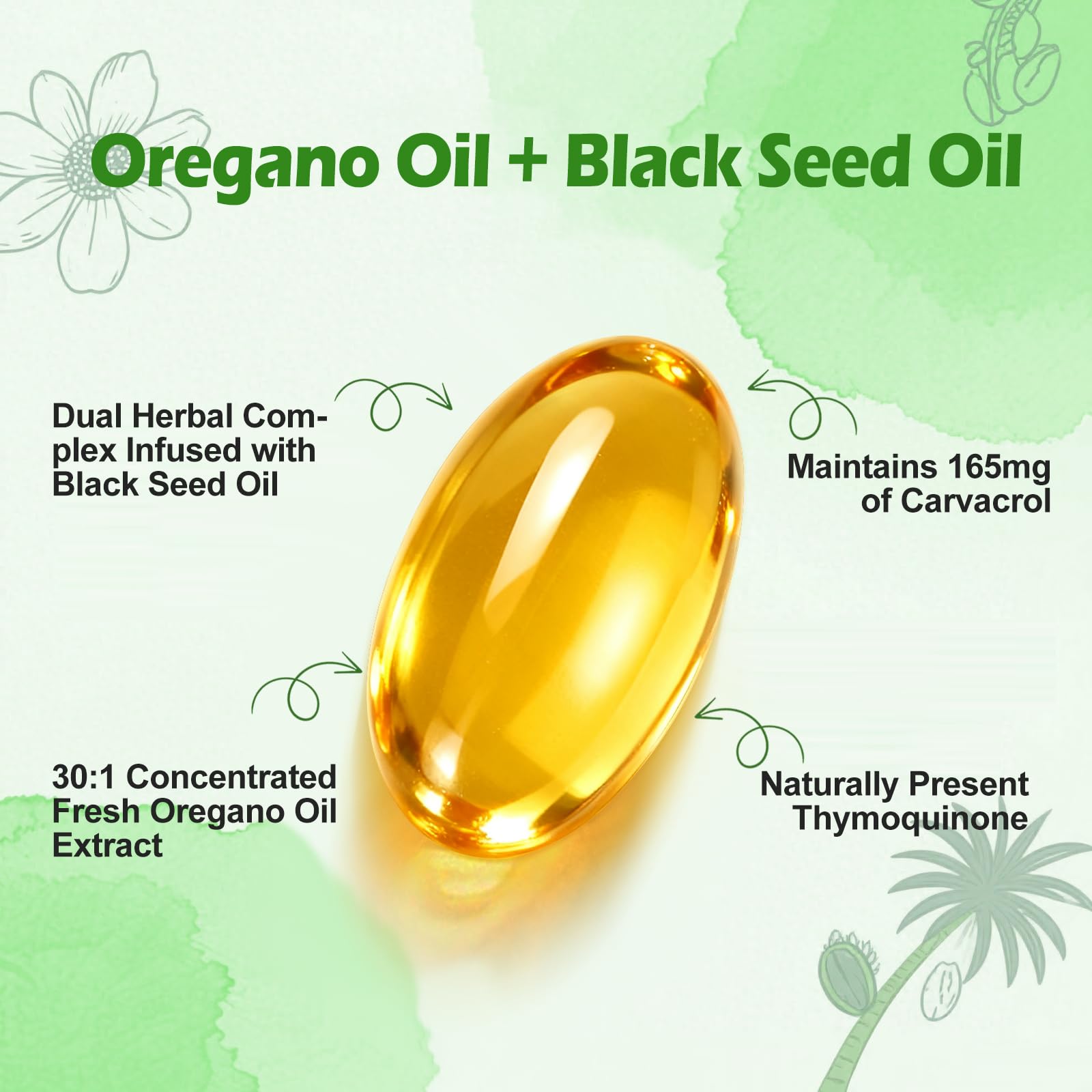 BEWORD cápsulas 2 en 1, aceite de orégano y semilla negra, fácil de tragar.