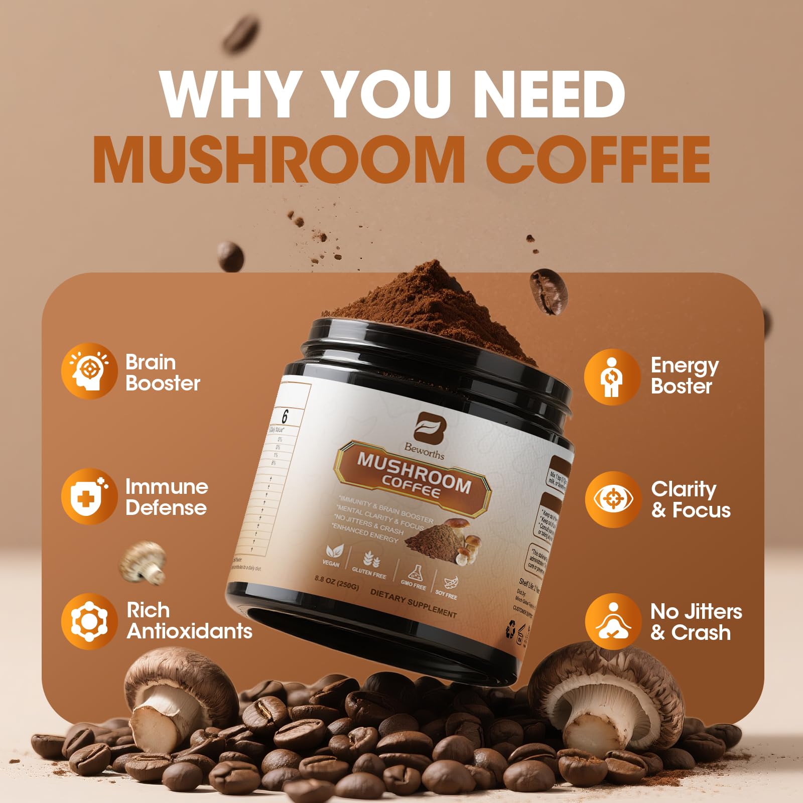 B BEWORTHS cordyceps: claridad mental y vitalidad