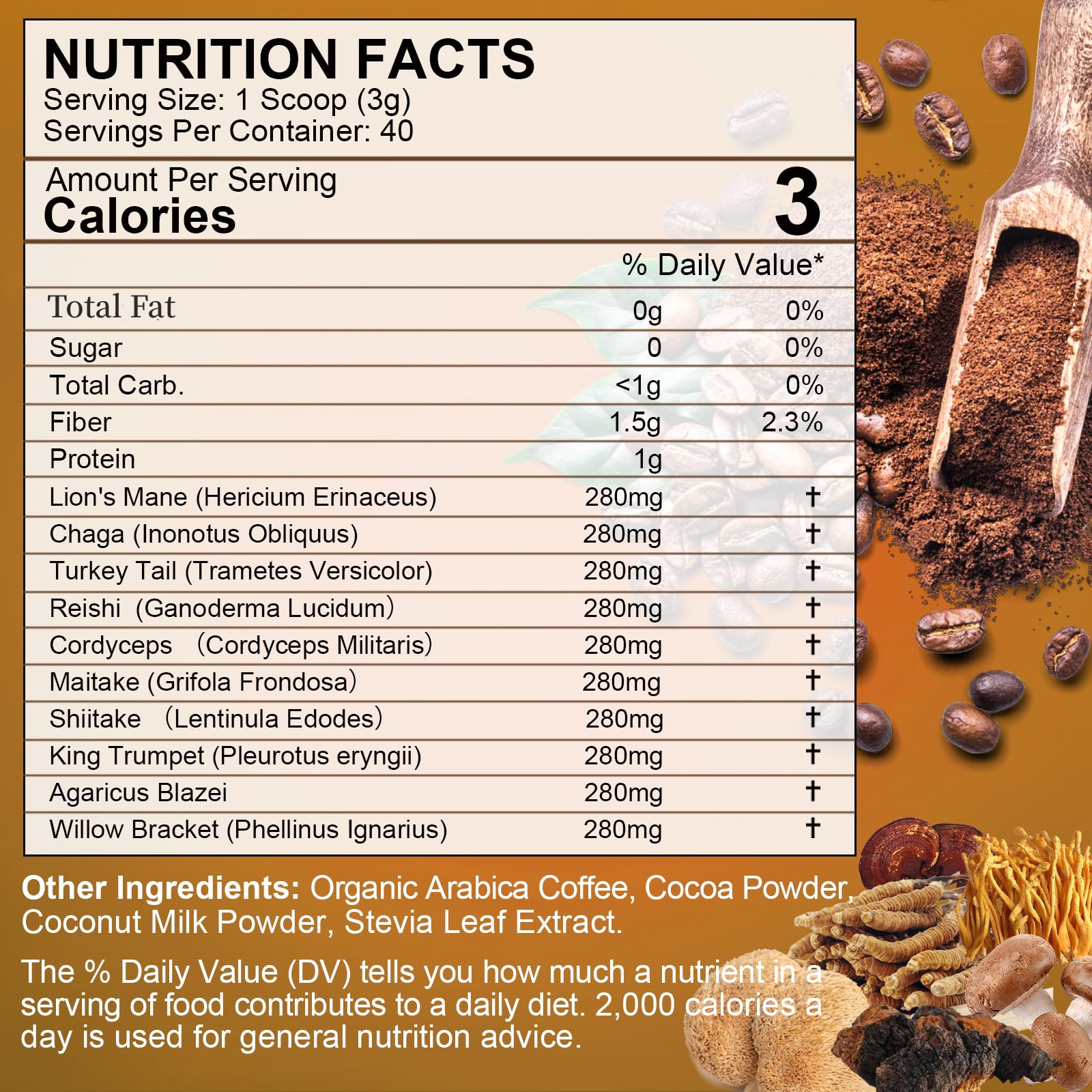 B BEWORTHS Mushroom Coffee: envase de 40 porciones para conveniencia diaria.