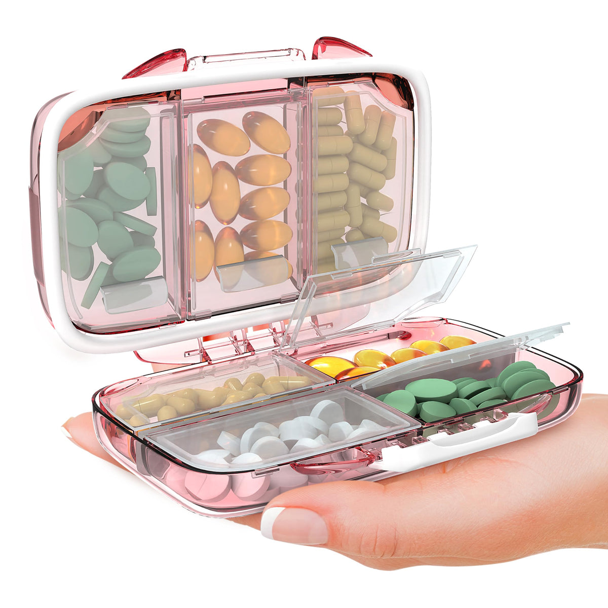 BEXEEN organizador de viaje para pastillas con sellado impermeable en rosa