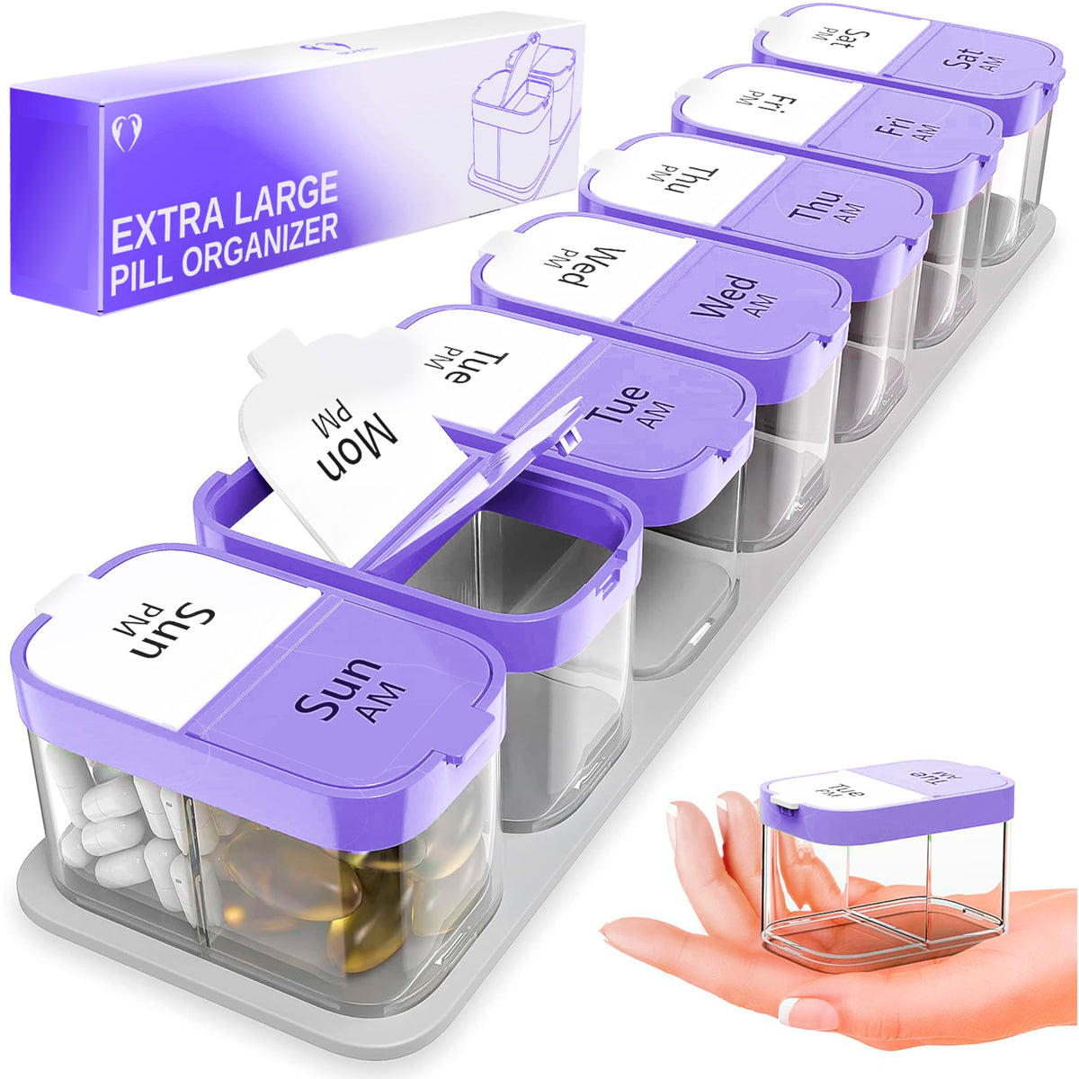 BEXEEN organizador semanal XL con alta capacidad para pastillas.
