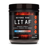BEYOND RAW LIT AF envase, energía sostenida para entrenamientos intensos