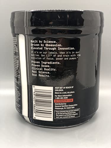 BEYOND RAW LIT AF etiqueta cafeína 300 mg para energía inmediata