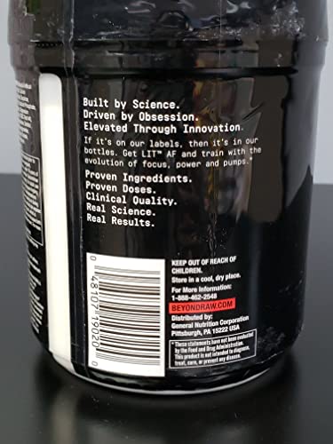 BEYOND RAW LIT AF etiqueta frontal destacando ingredientes clave