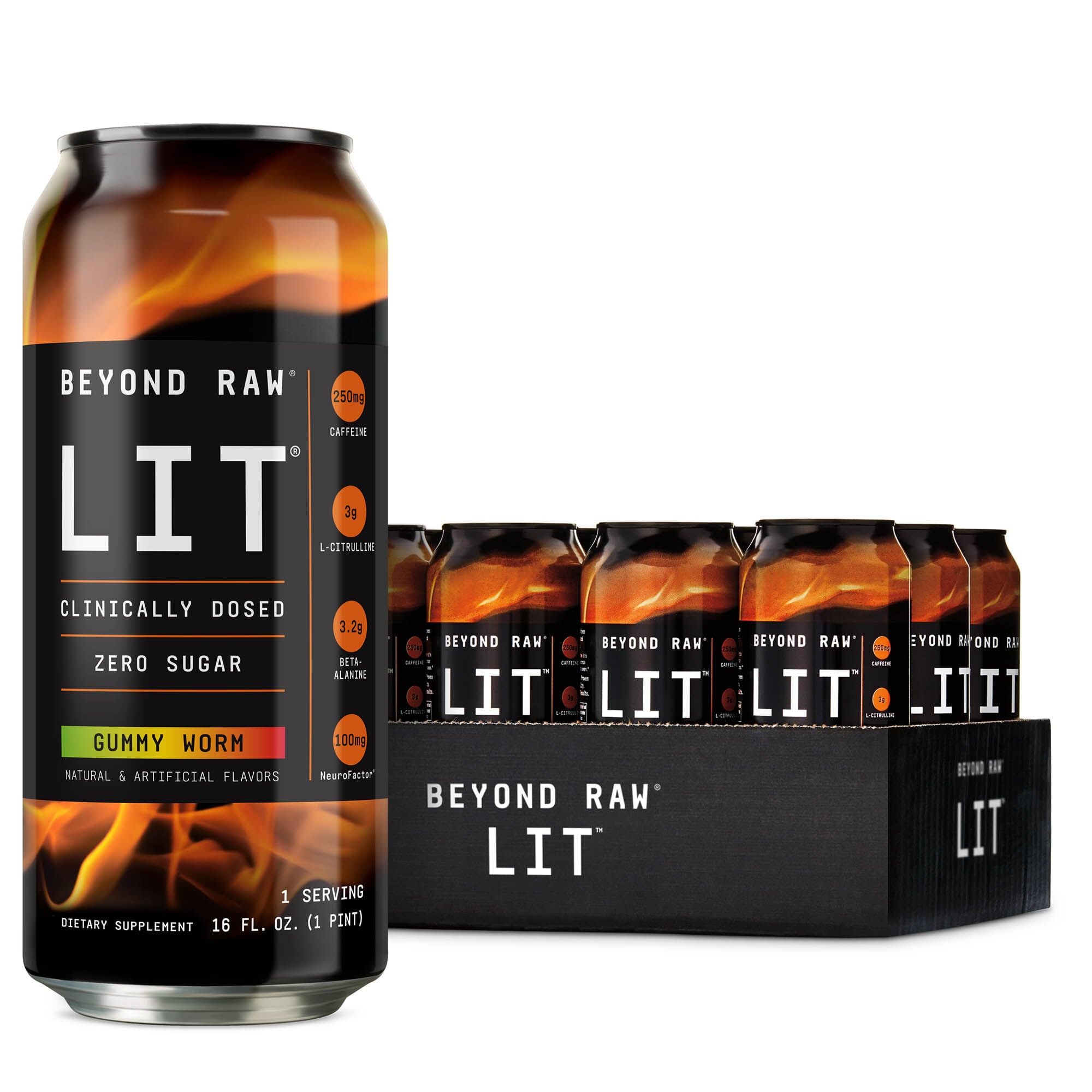 BEYOND RAW LIT para llevar: lata con sabor gomita para entrenar con energía.