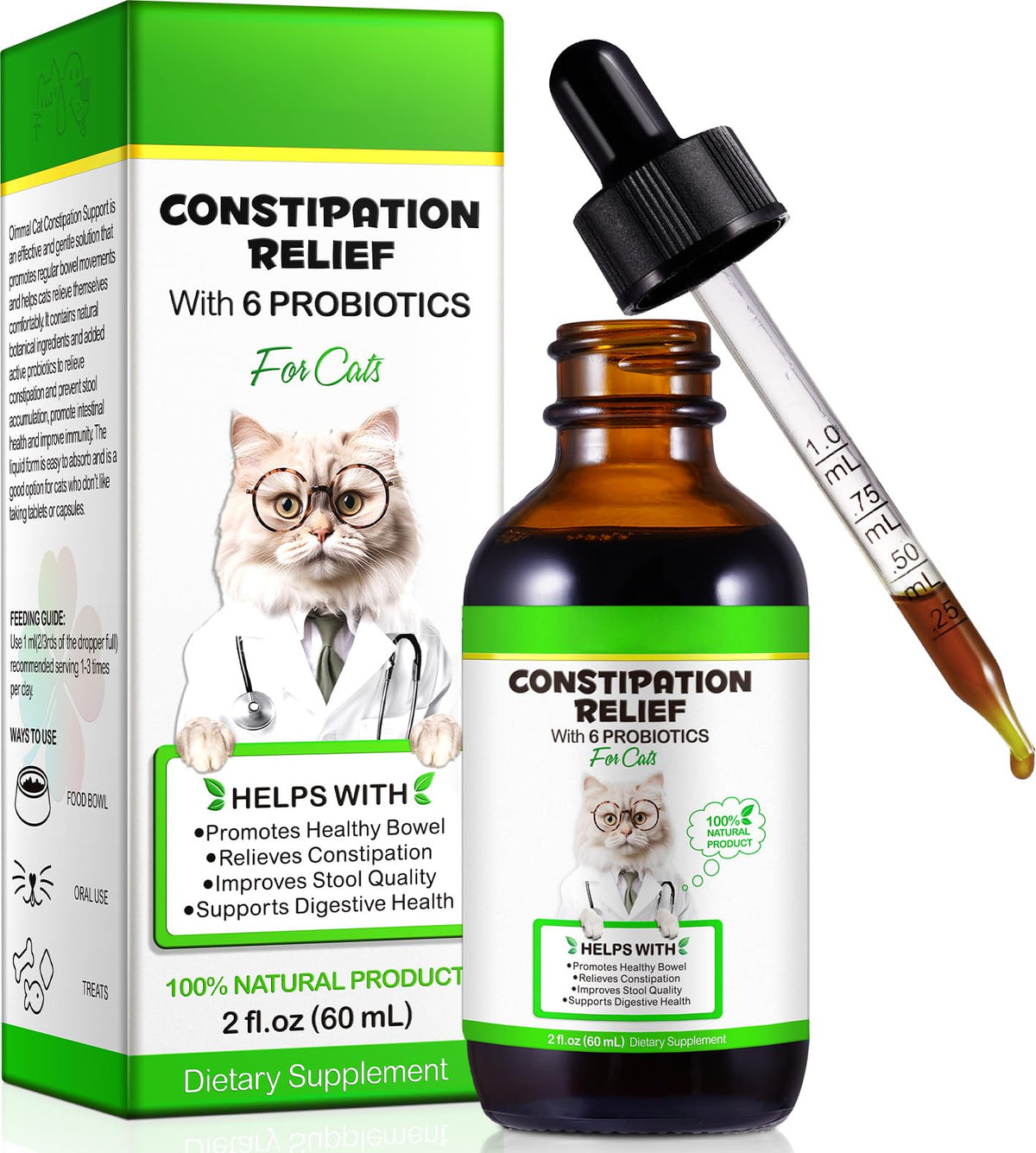 Beyxdu Alivio del estreñimiento para gato, formato en frasco práctico.