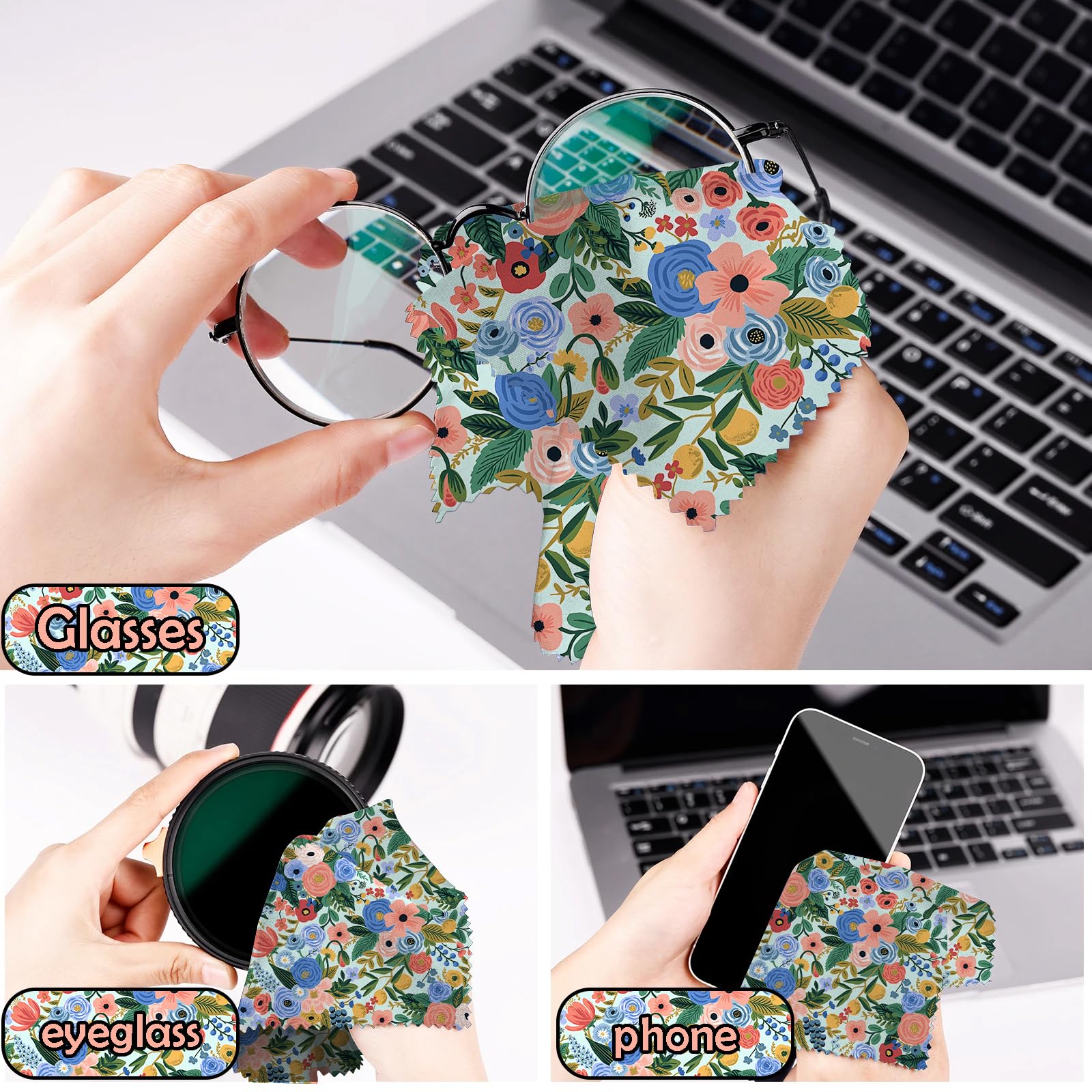 BHAHB paño limpieza: compacto para gafas y pantallas con diseño floral