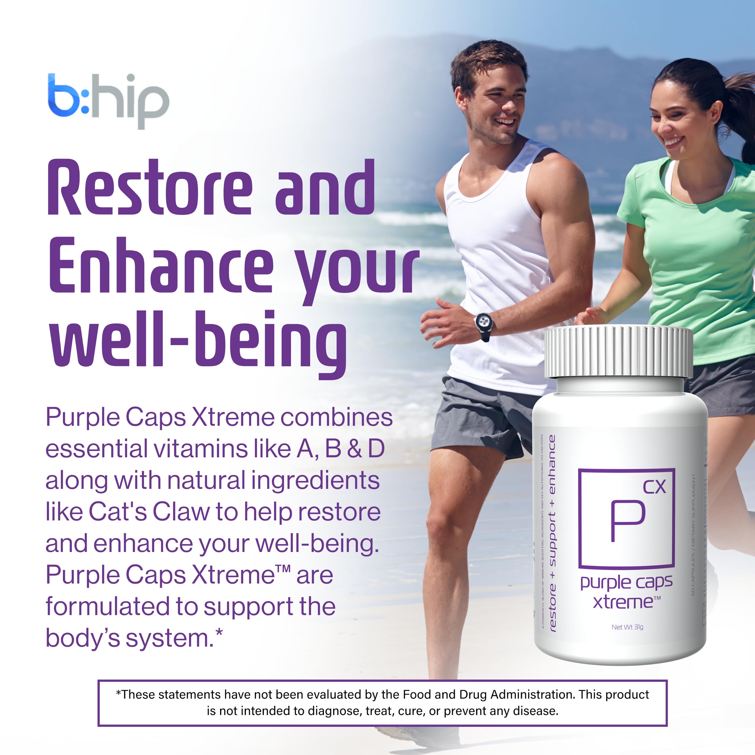 bhip Global Purple Caps Xtreme: vista frontal del envase para fácil almacenamiento
