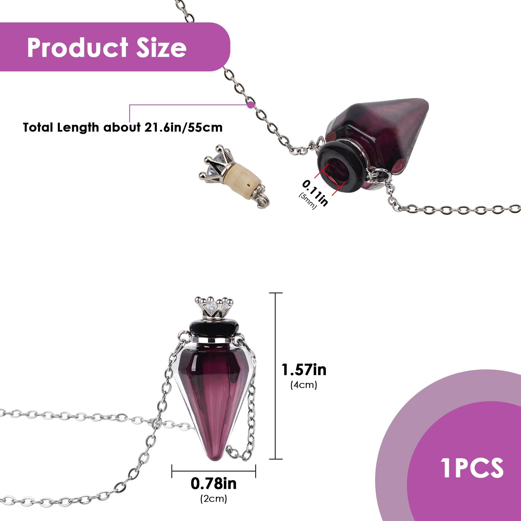 Difusor de aceites esenciales morado en collar para uso diario.