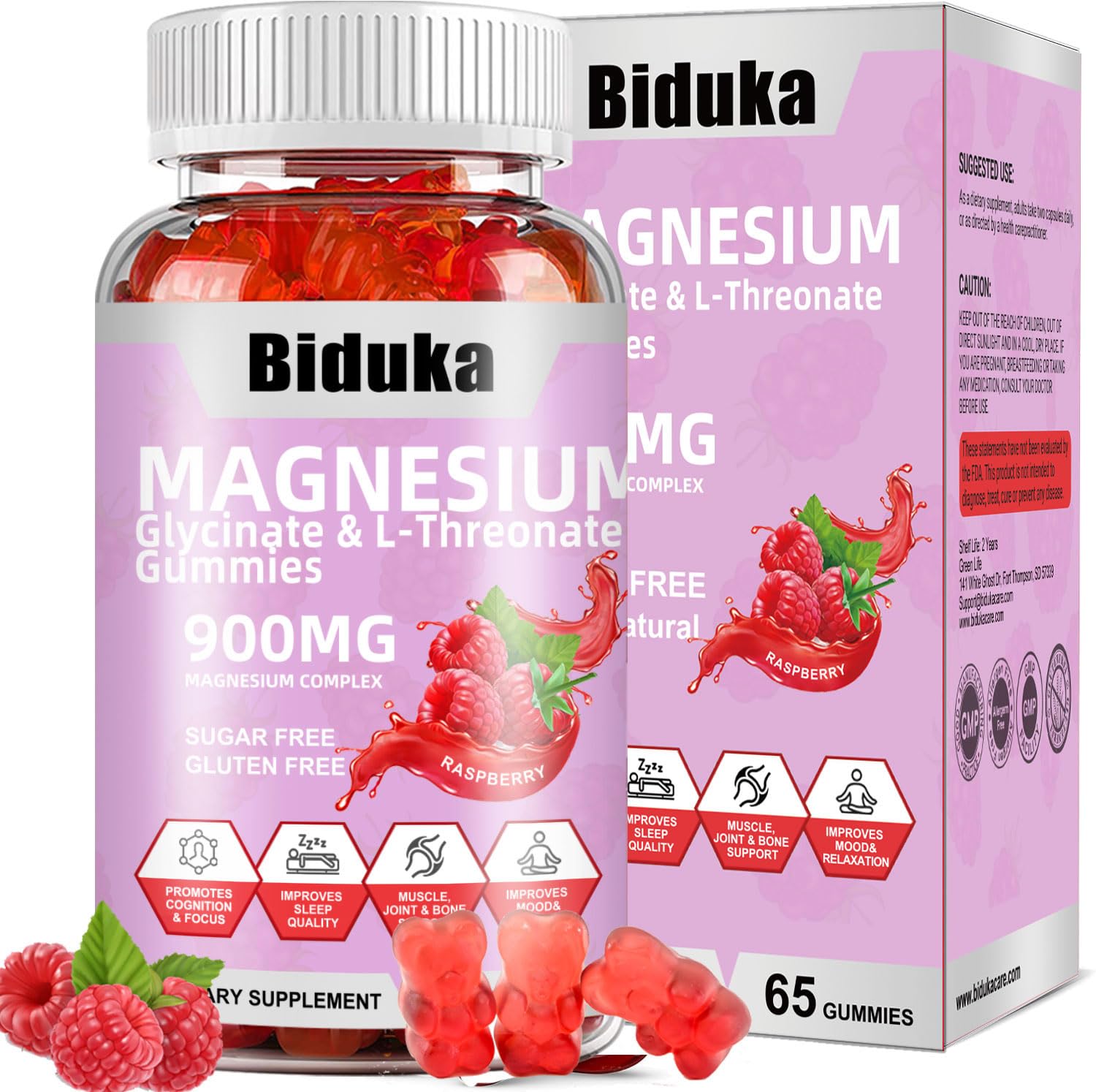 Biduka gominolas magnesio 900 mg, 65 unidades para relajación diaria.