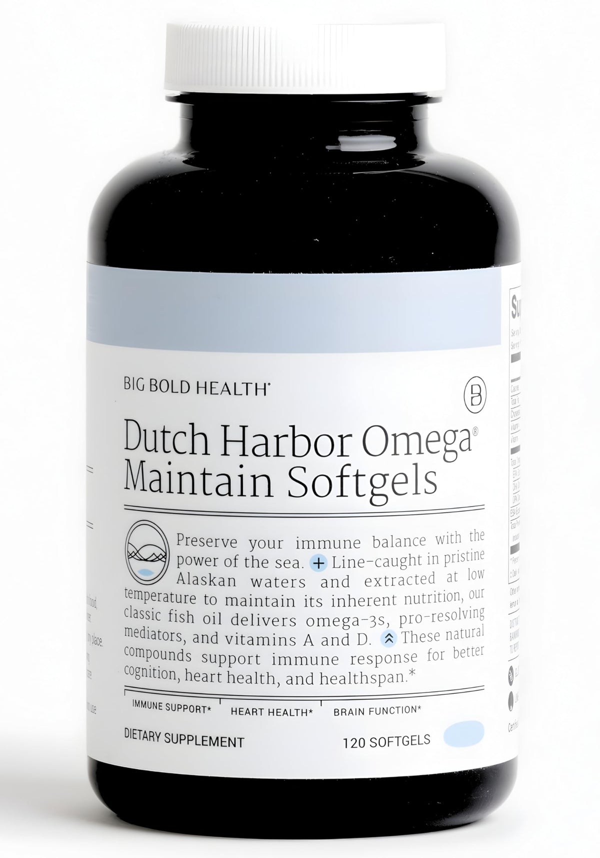 Big Bold Health Dutch Harbor Omega Maintain cápsulas blandas para ingesta diaria fácil.