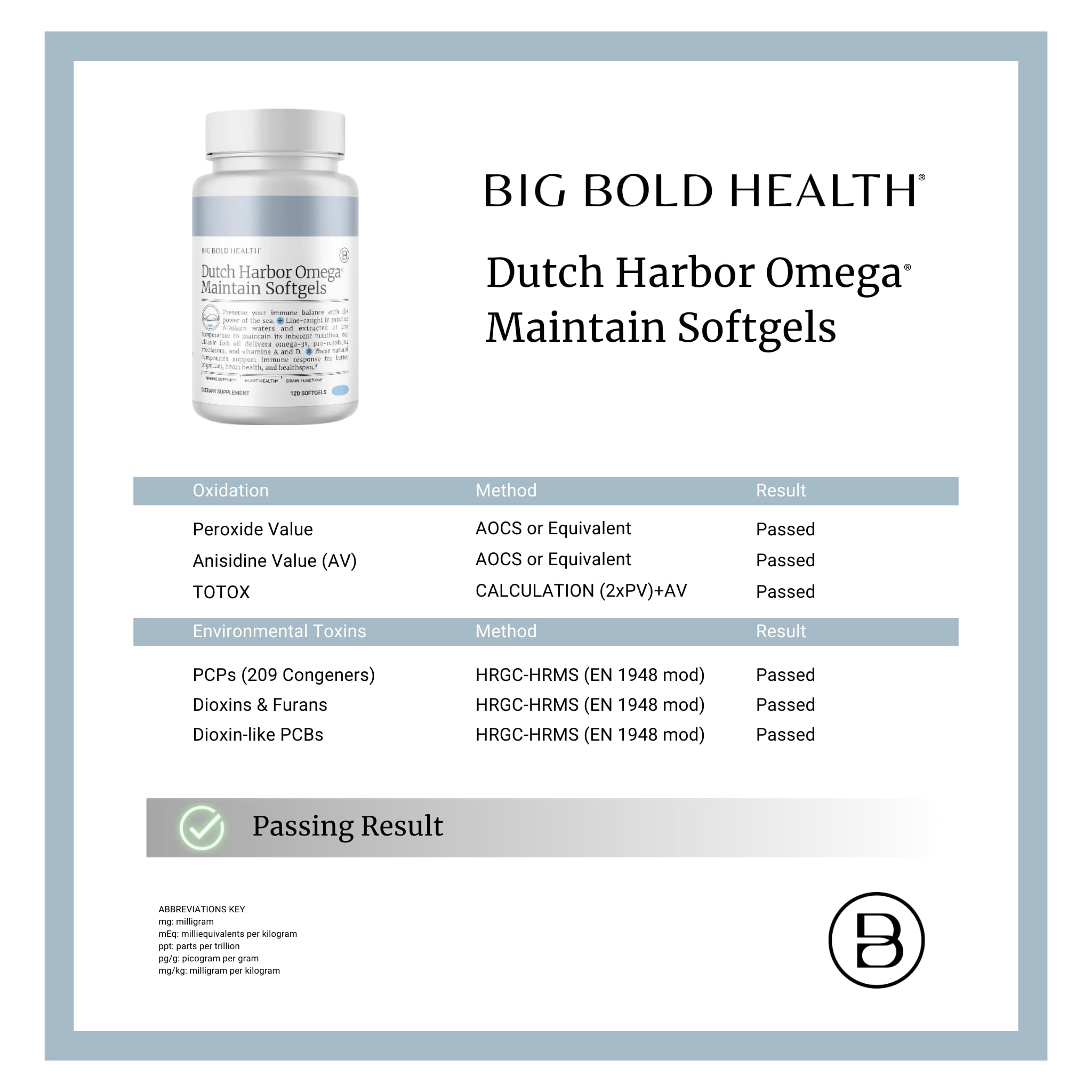 Big Bold Health Dutch Harbor Omega Maintain ingredientes naturales para una fórmula limpia.