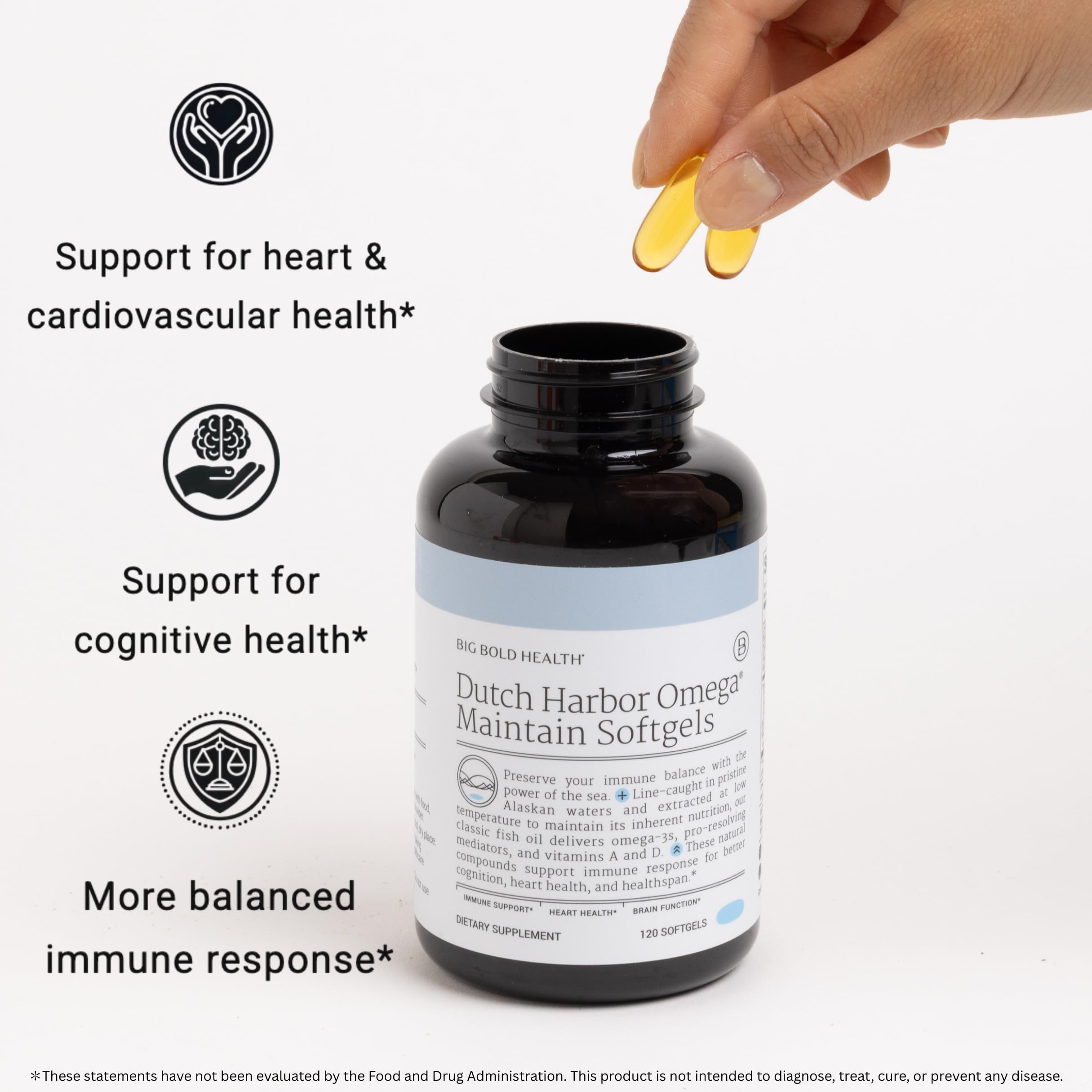 Big Bold Health Dutch Harbor Omega Maintain cápsulas blandas para omega-3 diario.