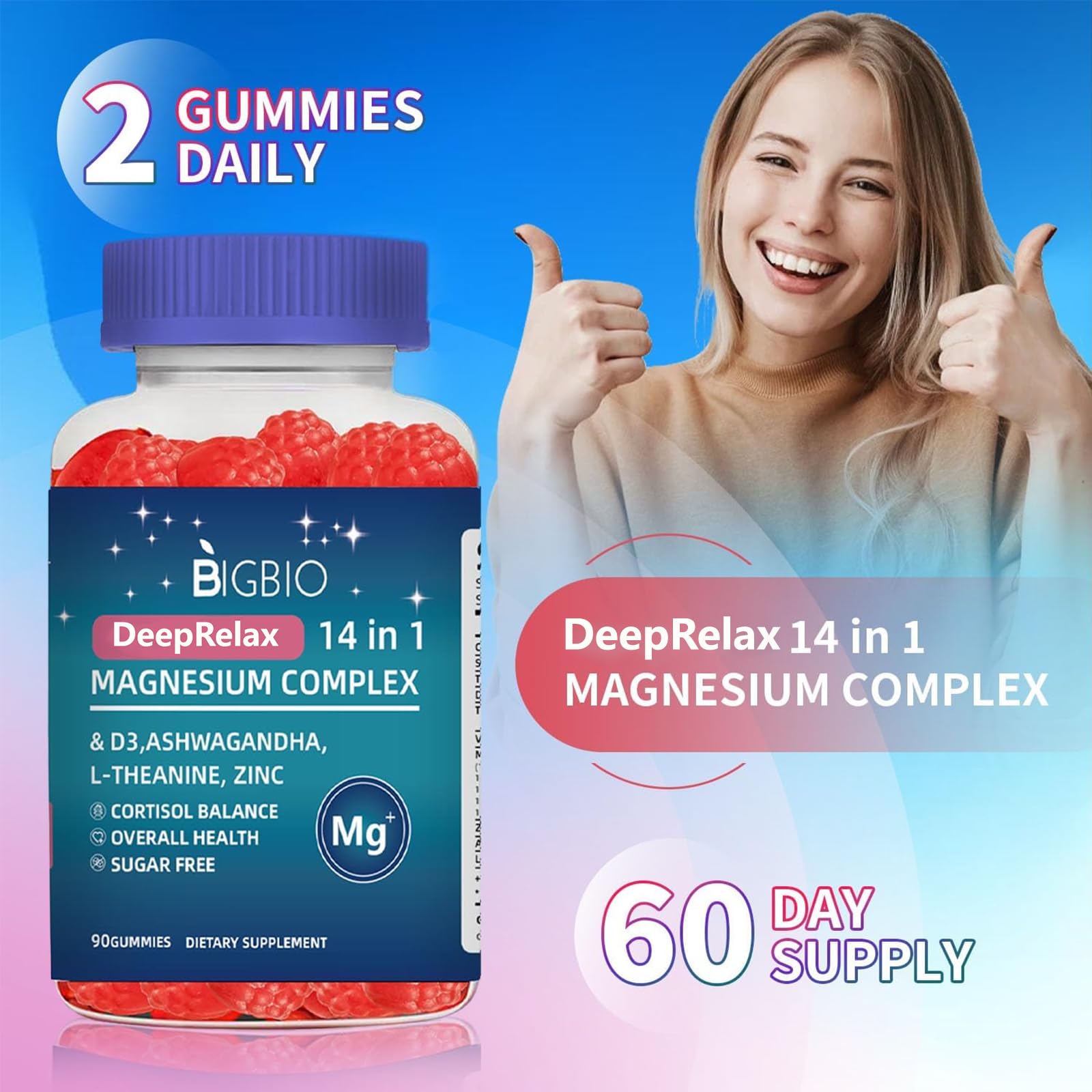 BIGBIO L-teanina gomitas para calma y claridad emocional.