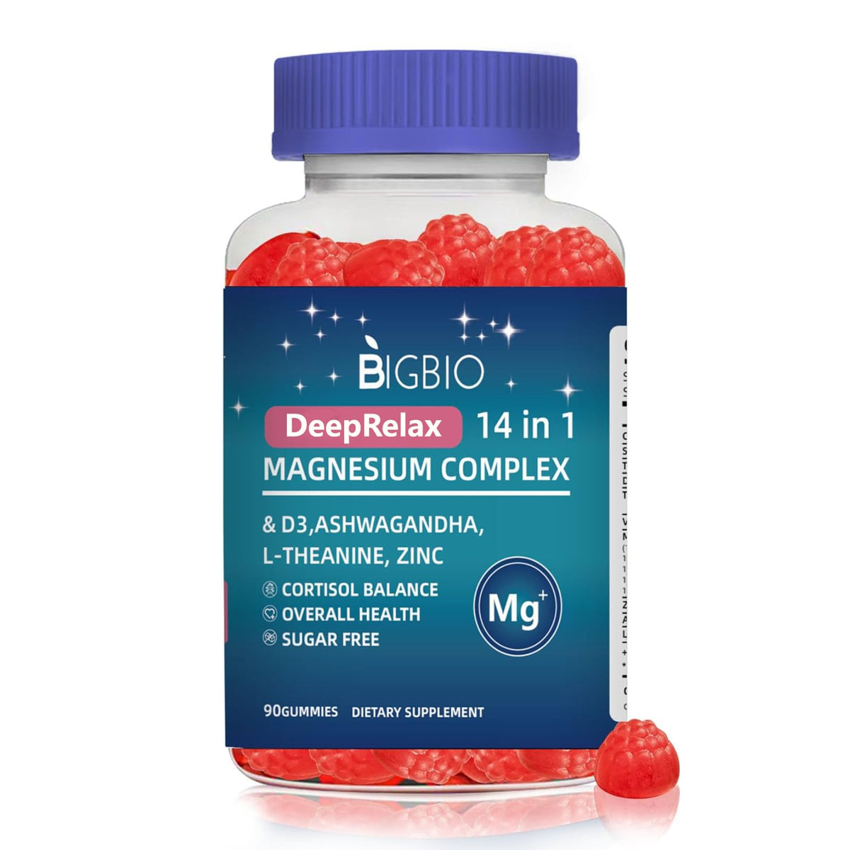 BIGBIO Magnesium Complex 14-en-1 gomitas sin azúcar para equilibrio diario.