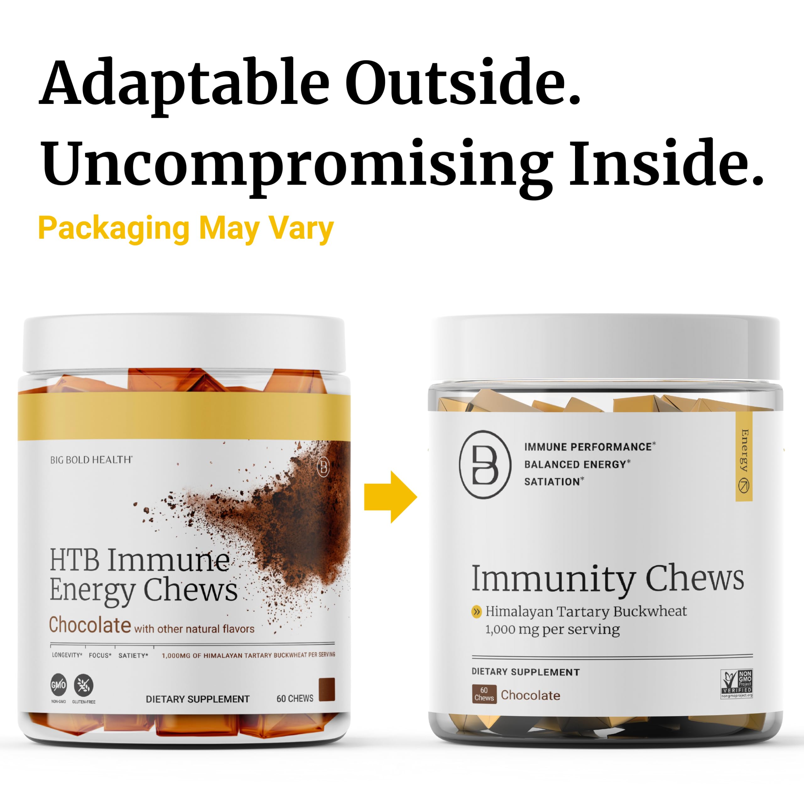 HTB Immunity Chews sabor chocolate para consumo cómodo.