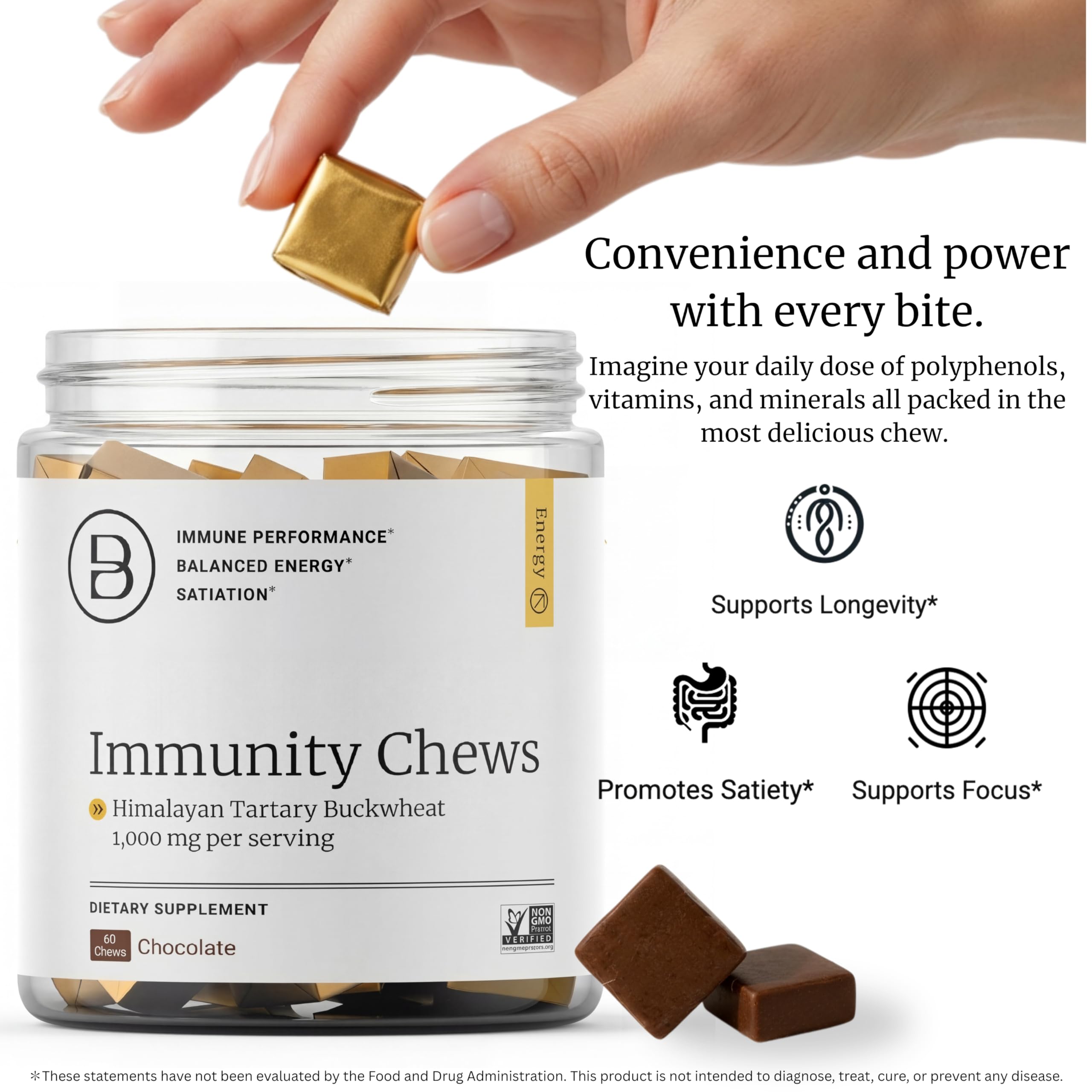 HTB Immunity Chews con zinc magnesio y vitaminas para bienestar diario.