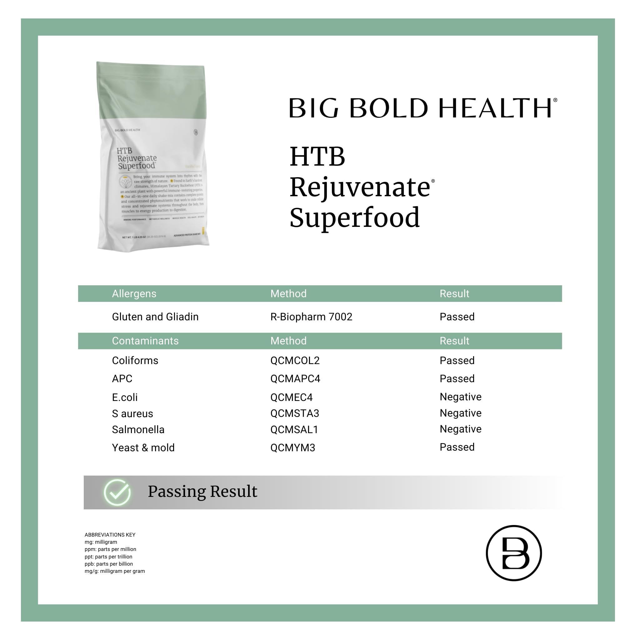 BIG BOLD HEALTH HTB Rejuvenate: textura fina y disolución fácil en agua fría.