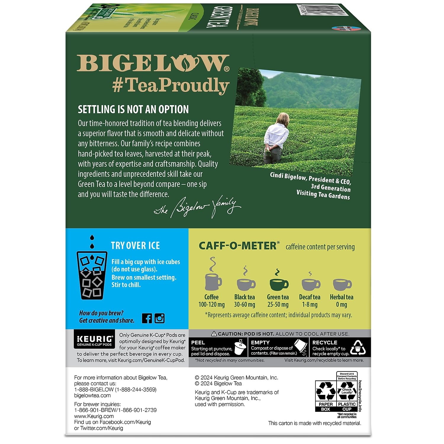 Cápsulas K-Cup de Bigelow té verde para uso diario