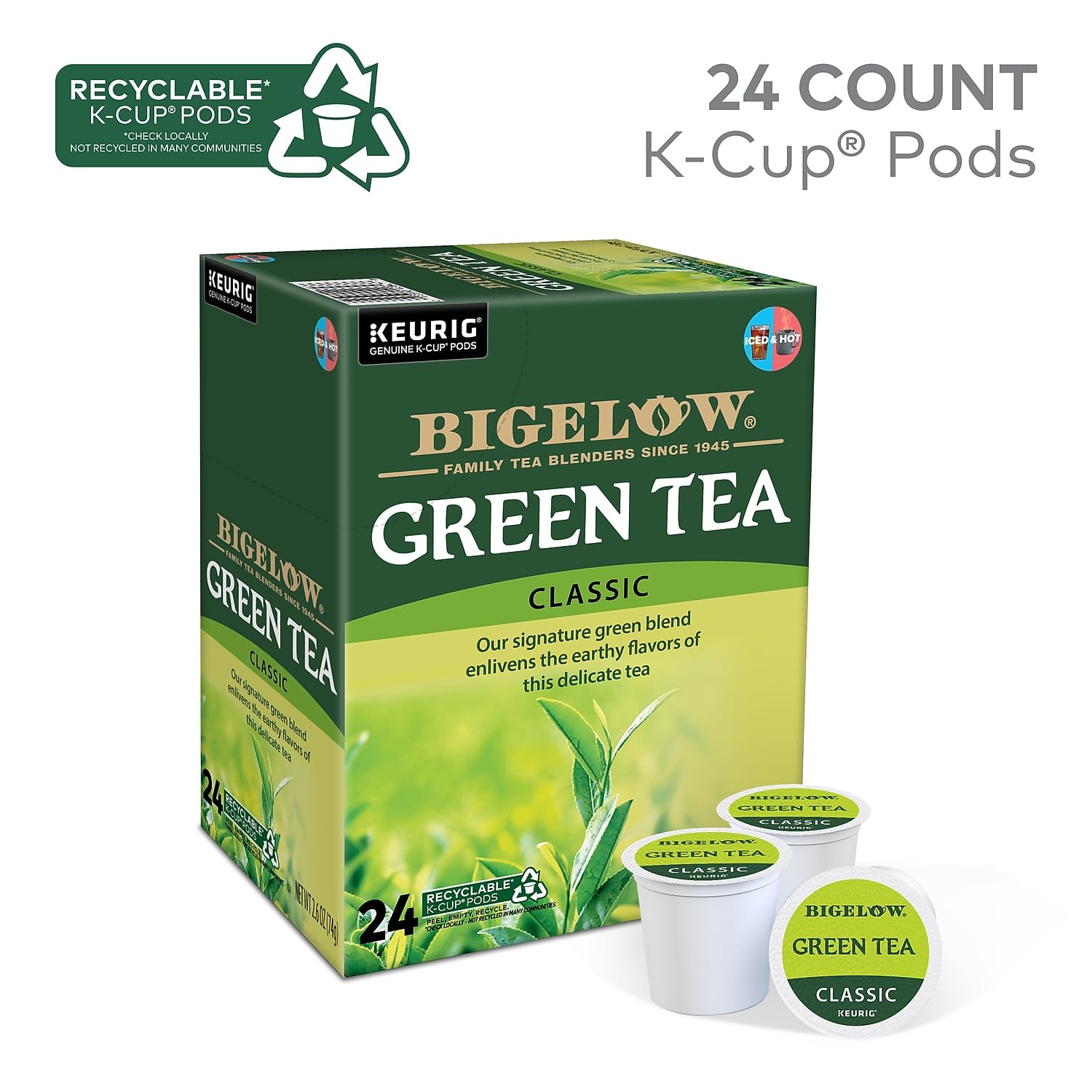 Taza humeante de Bigelow té verde, aroma fresco
