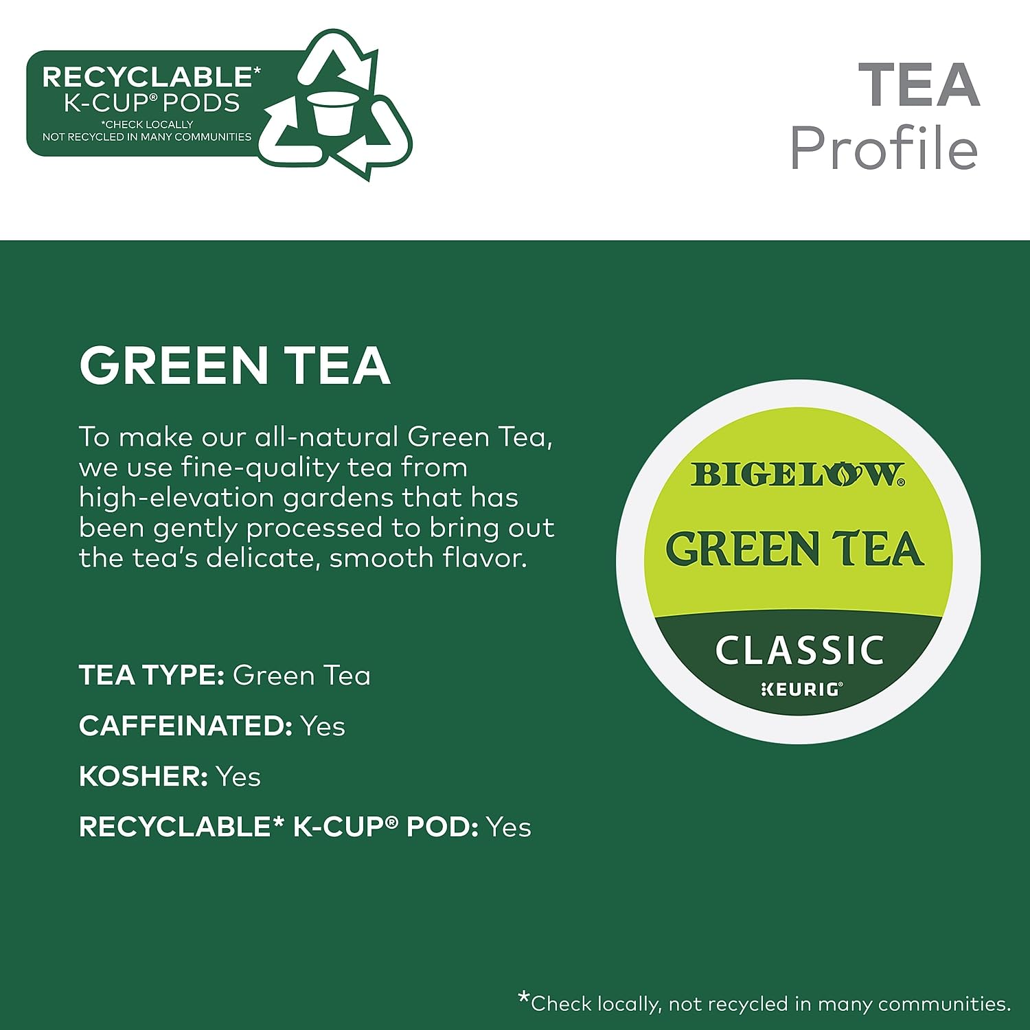 Té verde Bigelow para uso diario, pausa agradable