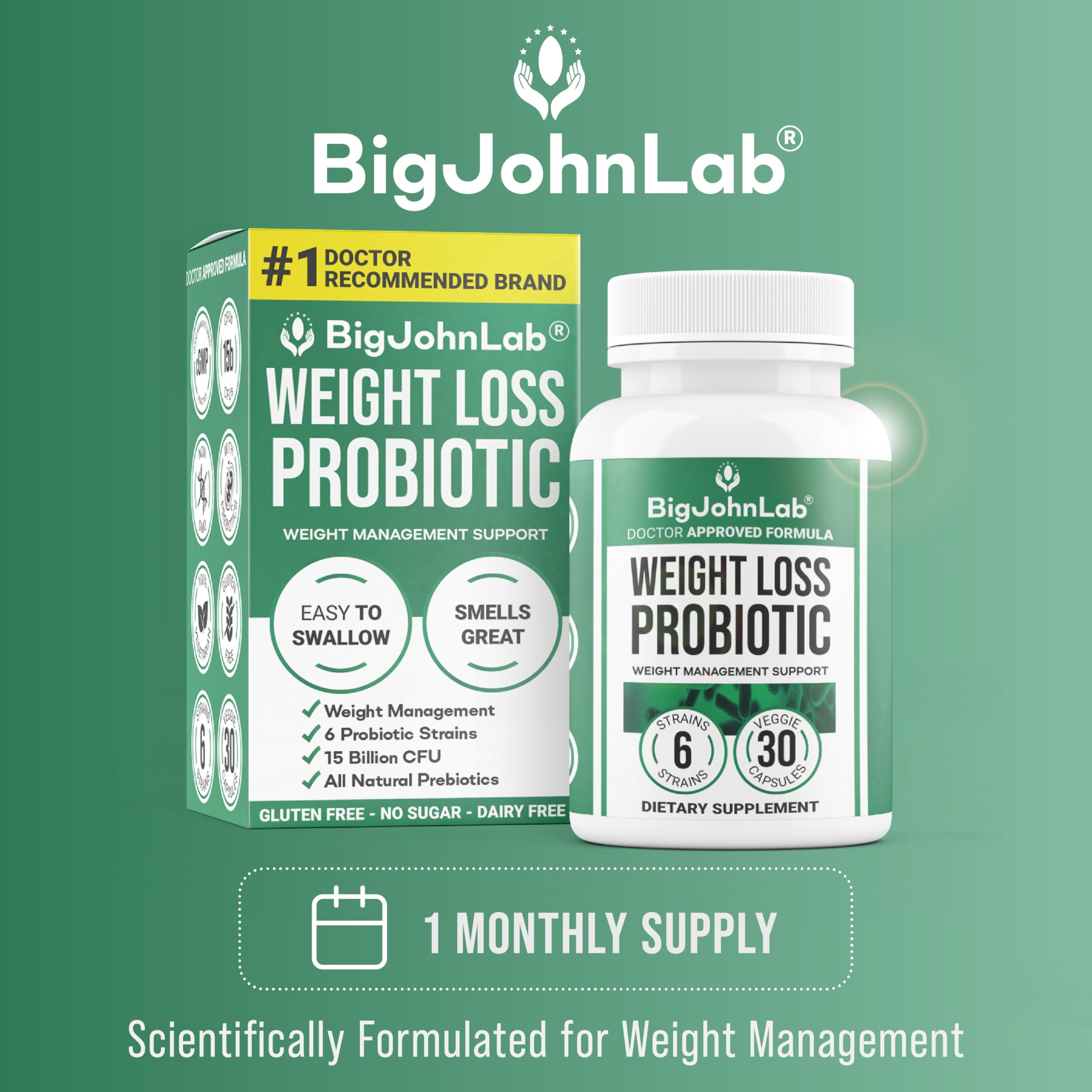 BIGJOHNLAB Thin30 cápsulas digestivas dentro de la botella, lista para el uso diario.