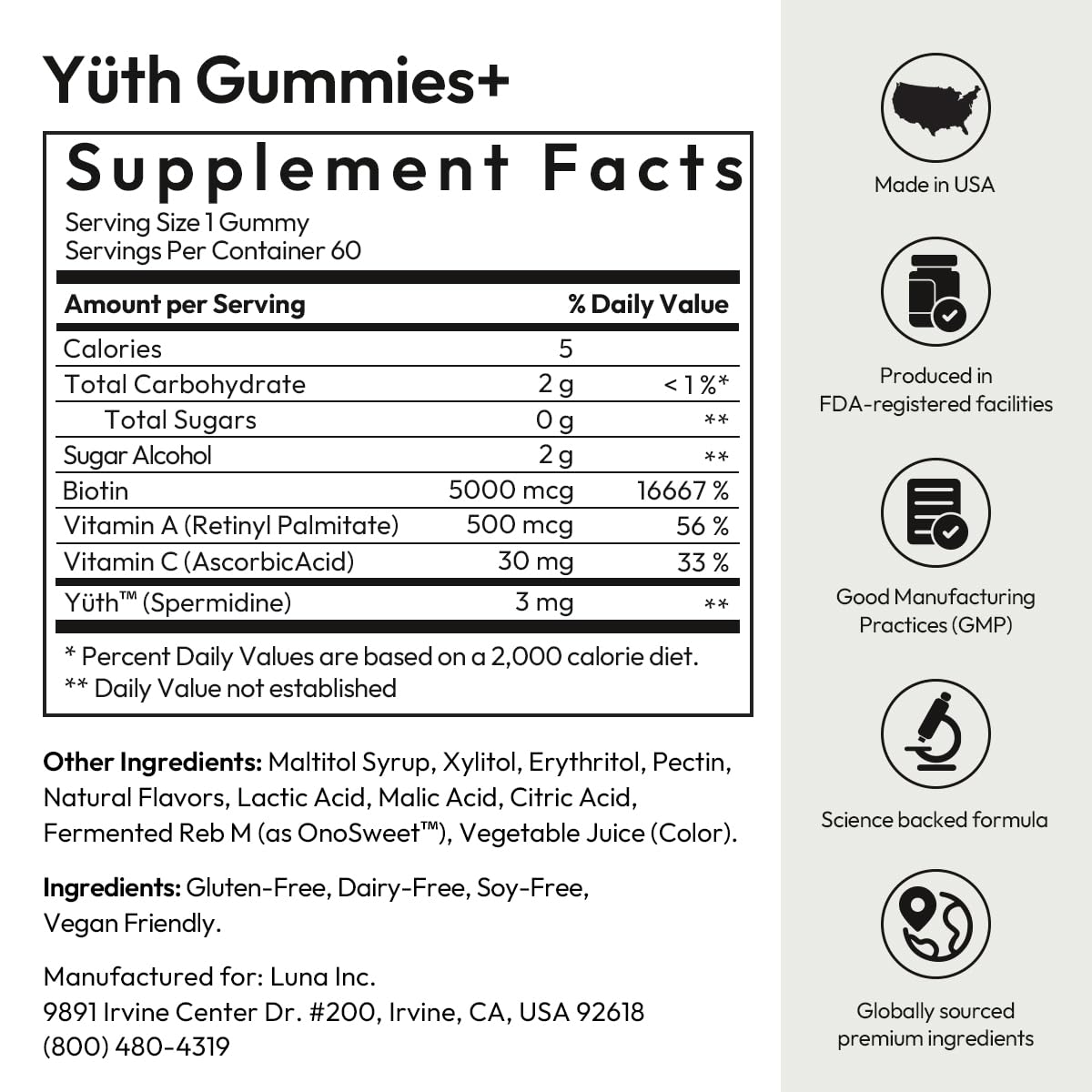BIGVITA Yuth Gomitas con Vitamina C y A para el cuidado del colágeno.