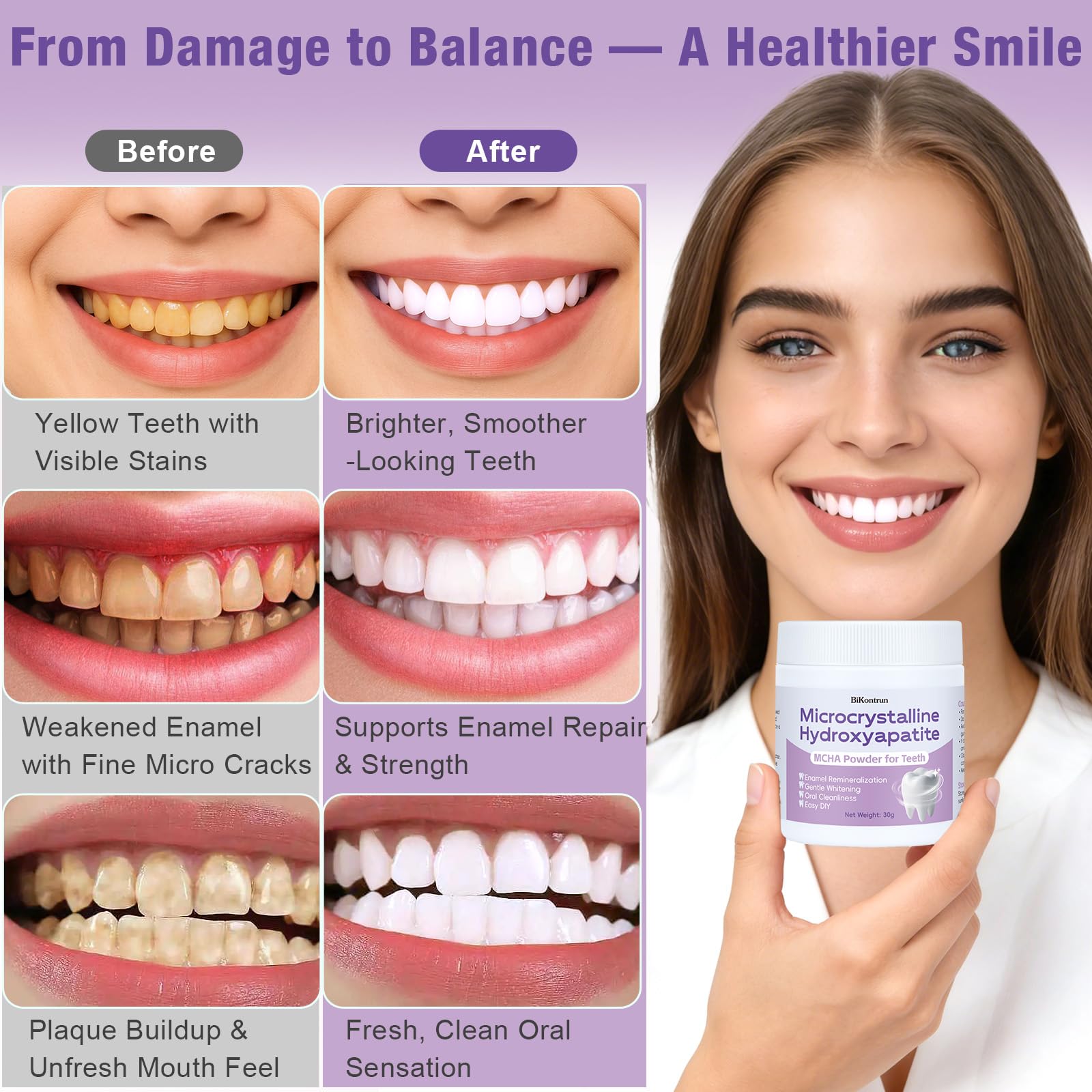 BiKontrun MCHA similar al esmalte, cuidado suave que respeta la superficie dental