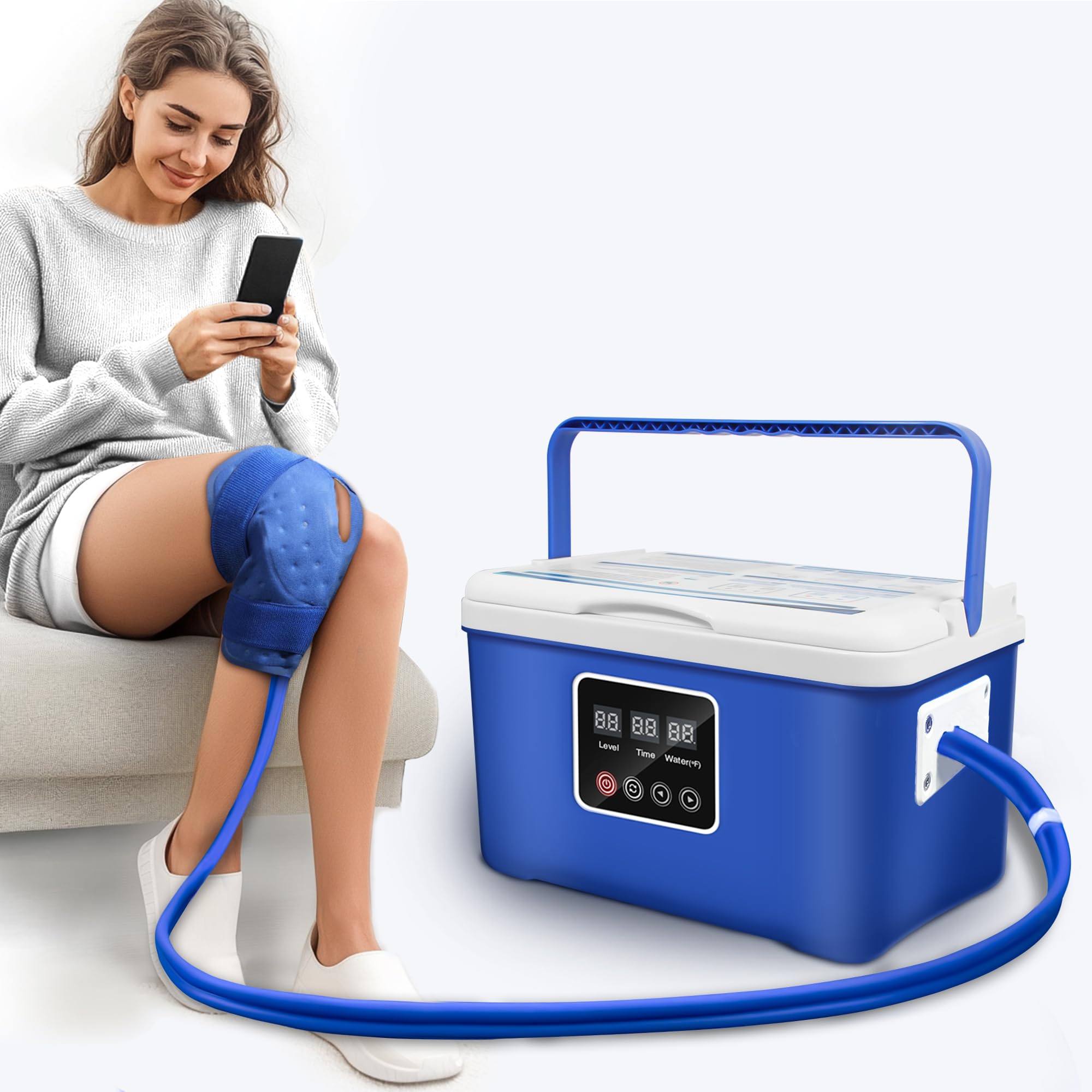 Bilinavy máquina de terapia fría para rodilla con pantalla digital para ajustar temperatura.