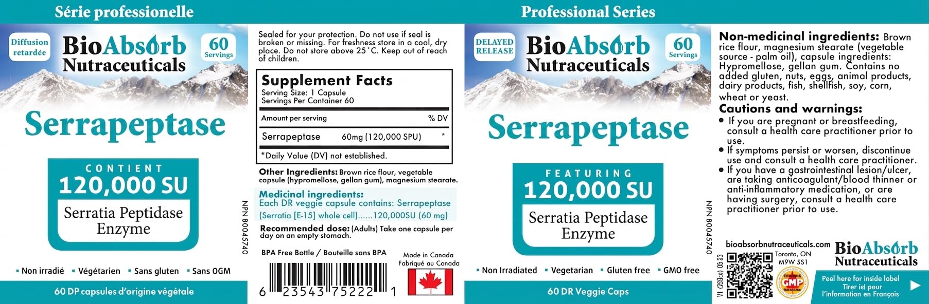 Bio Absorb Serrapeptasa libre de alérgenos y apto vegetariano.