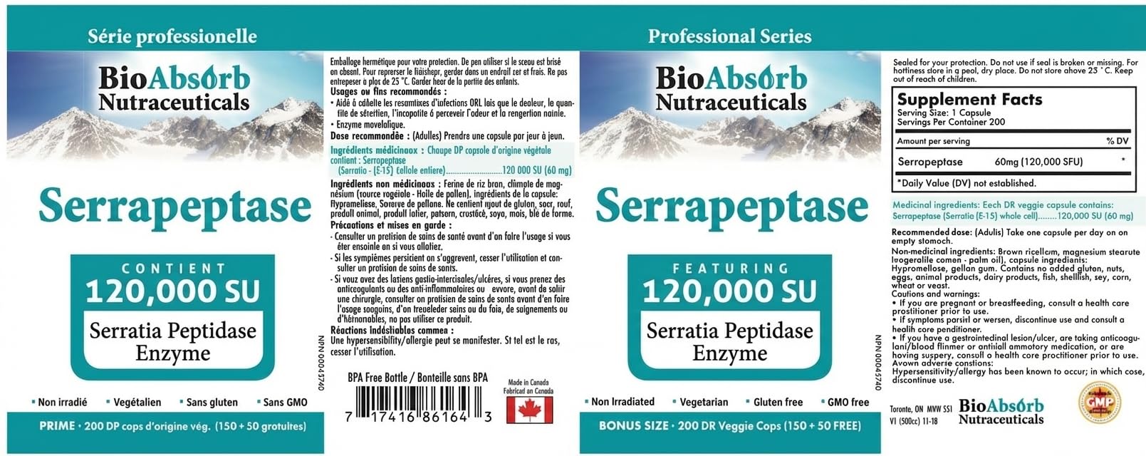 Bio Absorb Serrapeptase: empaque sostenible y fácil de almacenar.