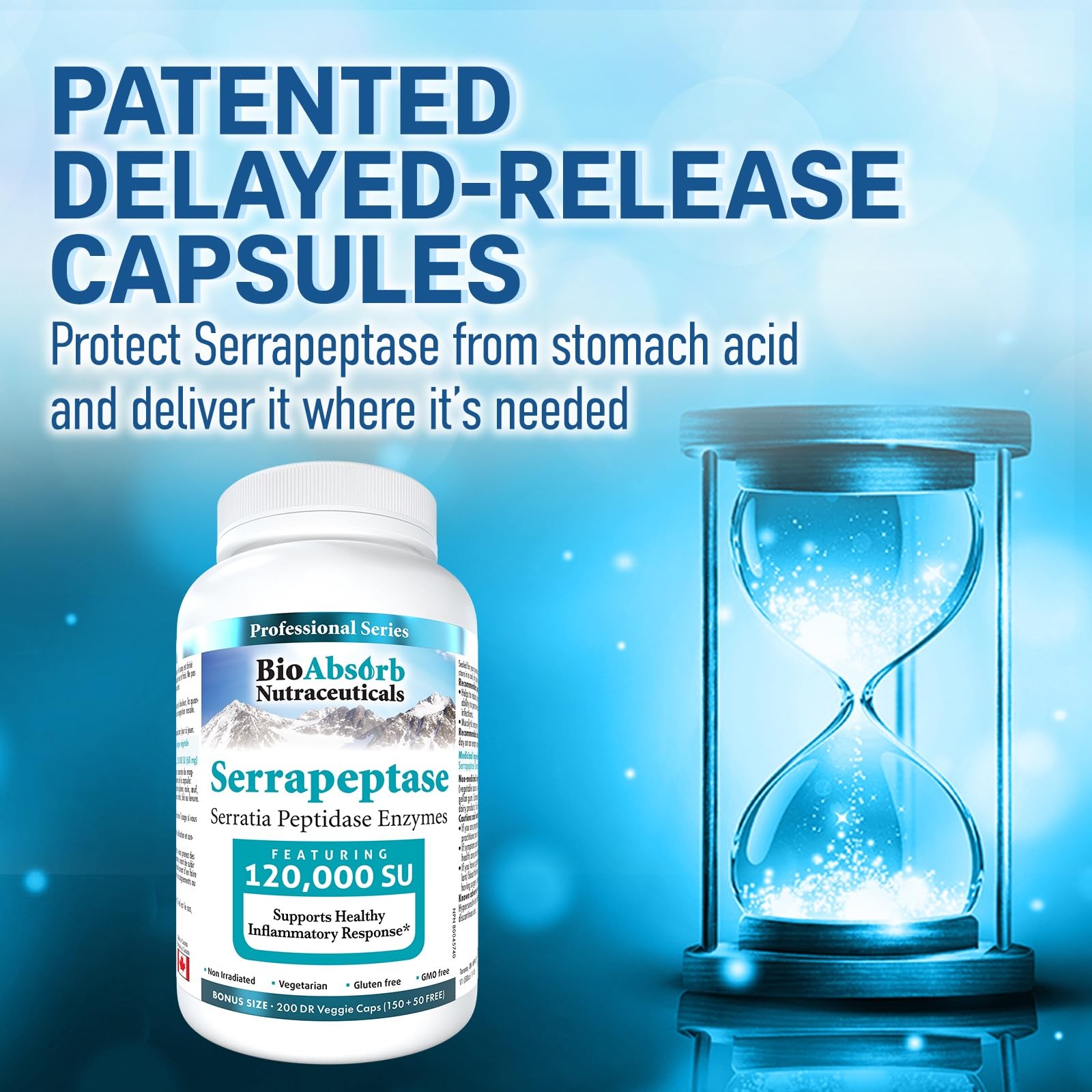 Bio Absorb Serrapeptase: uso diario en ayunas para apoyar procesos naturales.