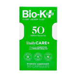 Bio-K Plus Dailycare: etiqueta frontal clara con información de concentraciones y beneficios.