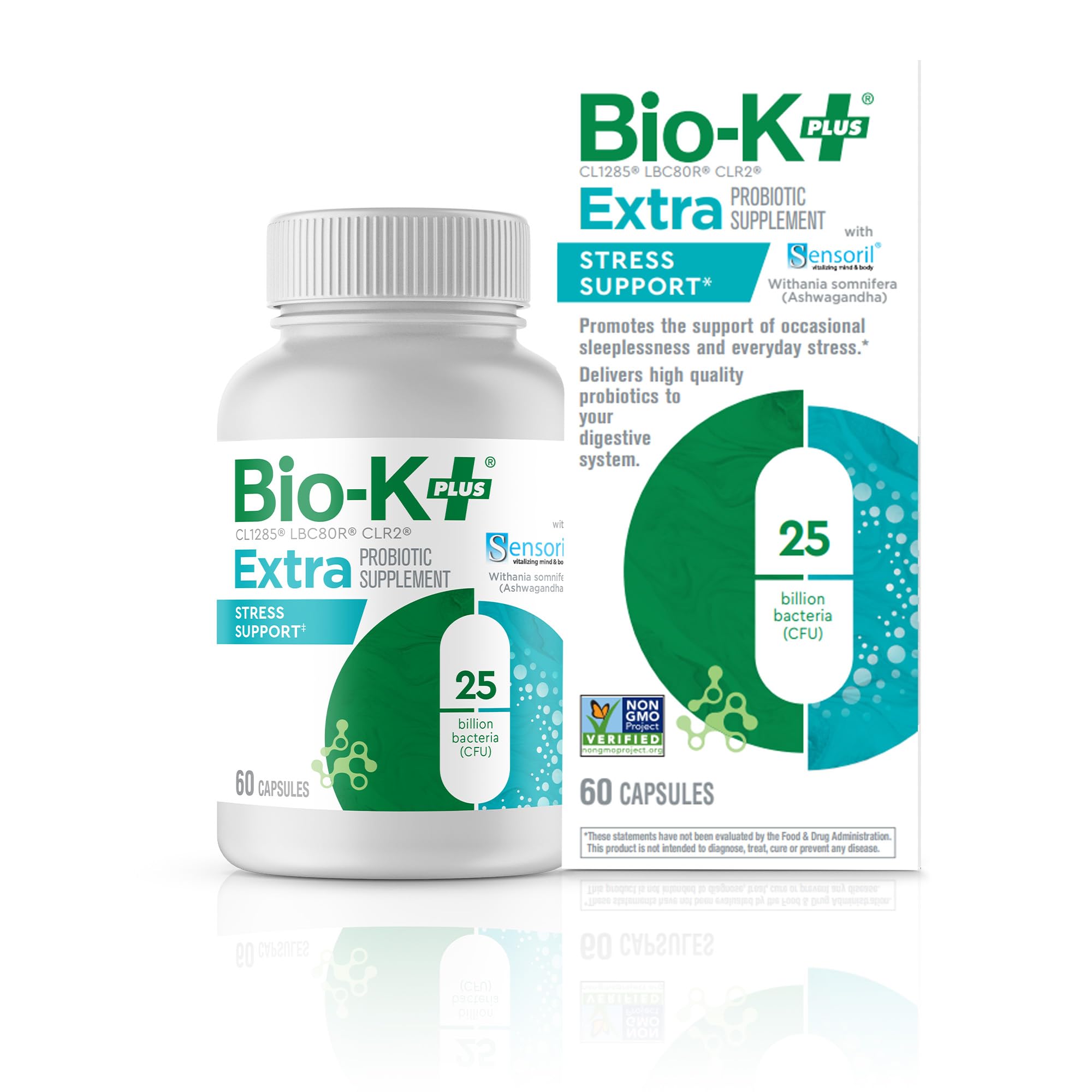 Bio-K+ probiótico Sensoril con Ashwagandha, cápsulas, apoyo al estrés diario