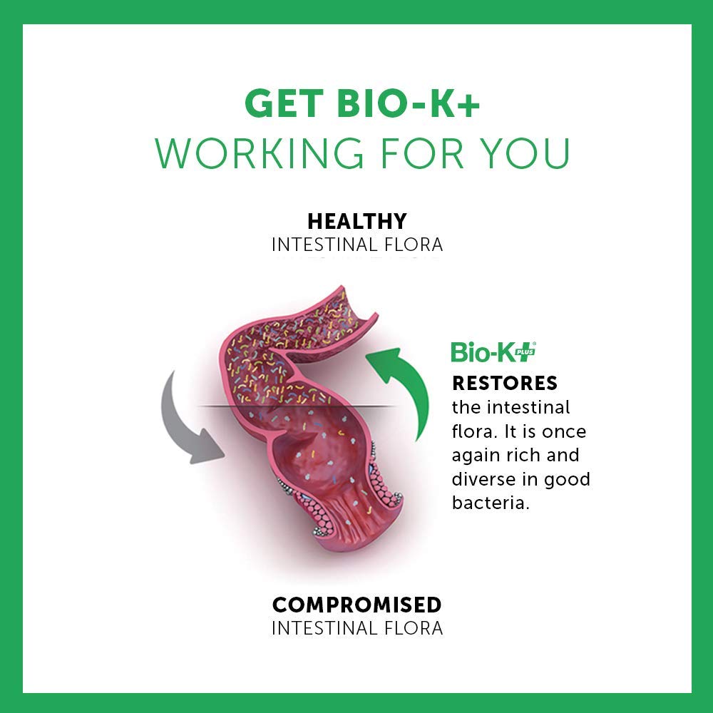 Bio-K Plus Probiótico Diario 50 mil millones: cápsulas dentro de la caja para diario.